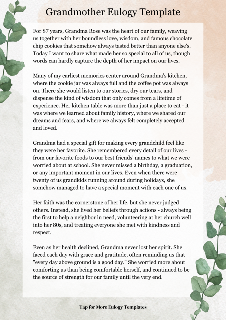 Grandmother Eulogy Template