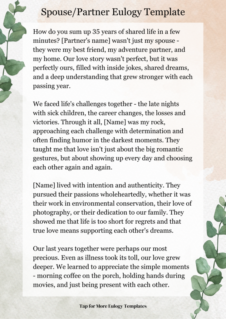 Spouse/Partner Eulogy Template