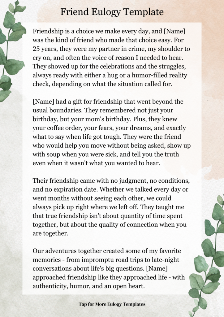 Friend Eulogy Template