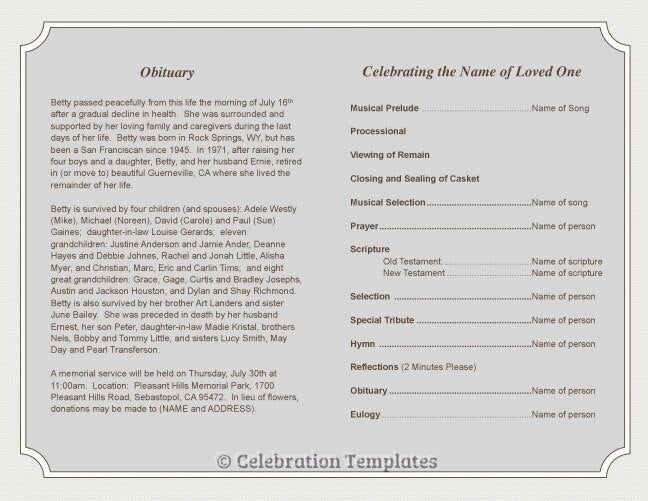 Celebrity Funeral Program Template