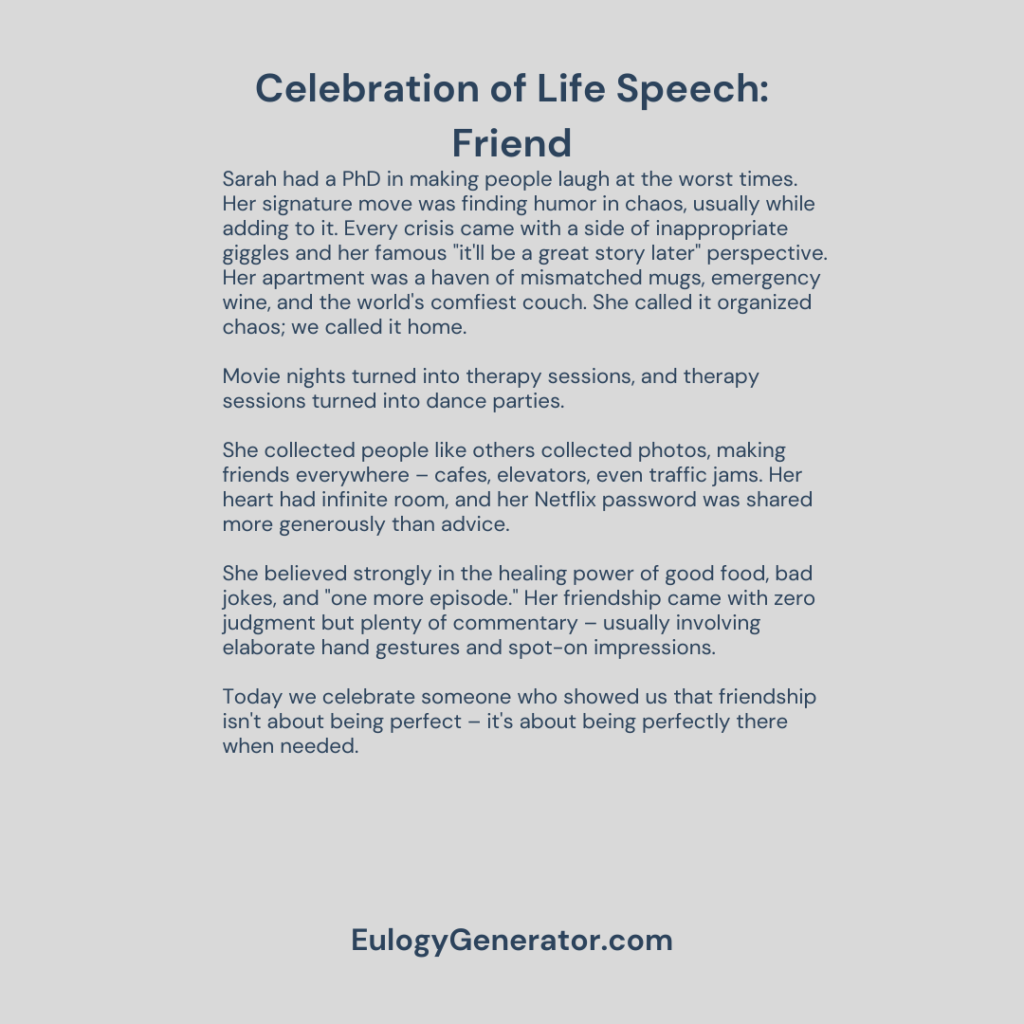 Celebration of Life Speech: Friend