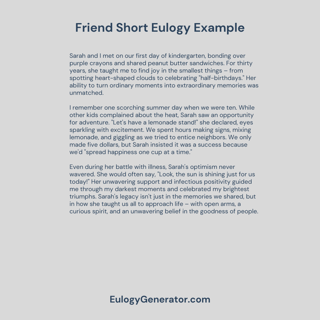 30 Short Eulogy Examples for a Friend Eulogies By Jen