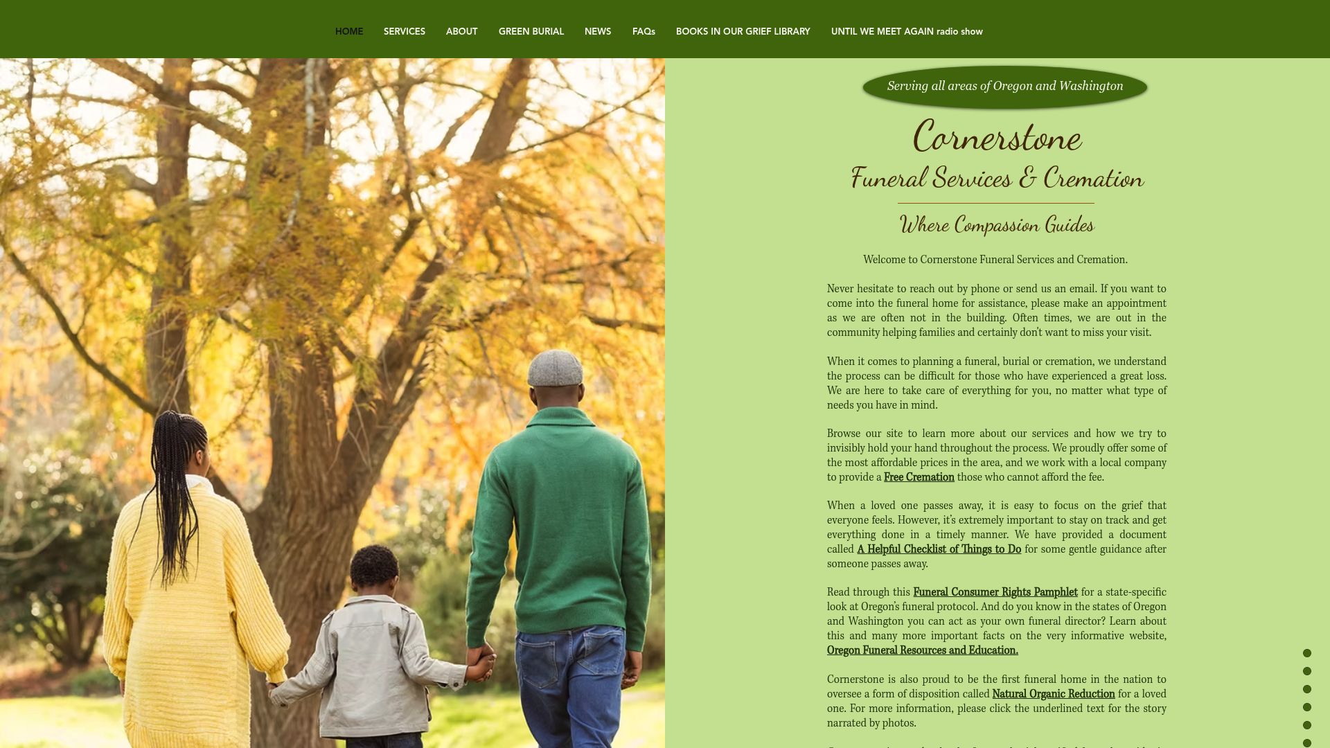 Cornerstone Funeral Services website homepage