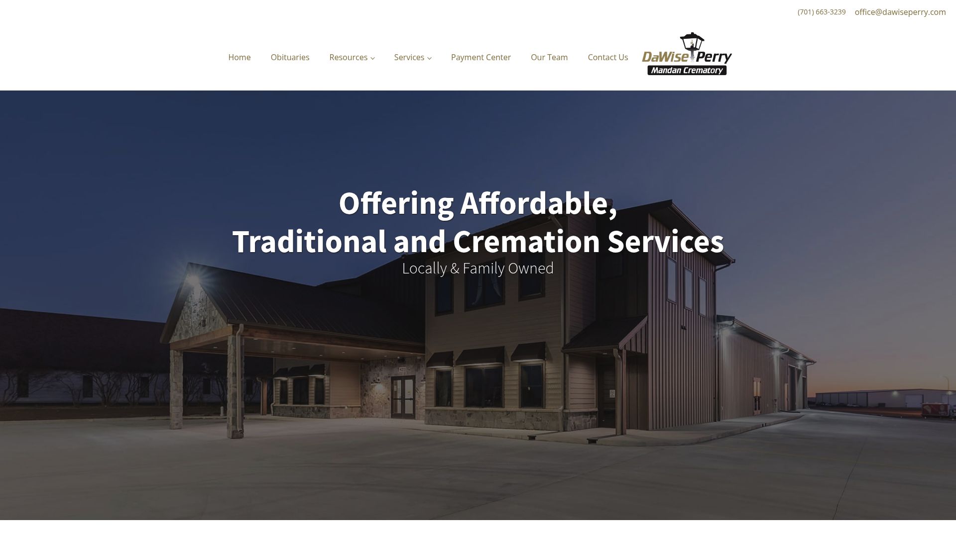 DaWise-Perry Funeral Services website homepage