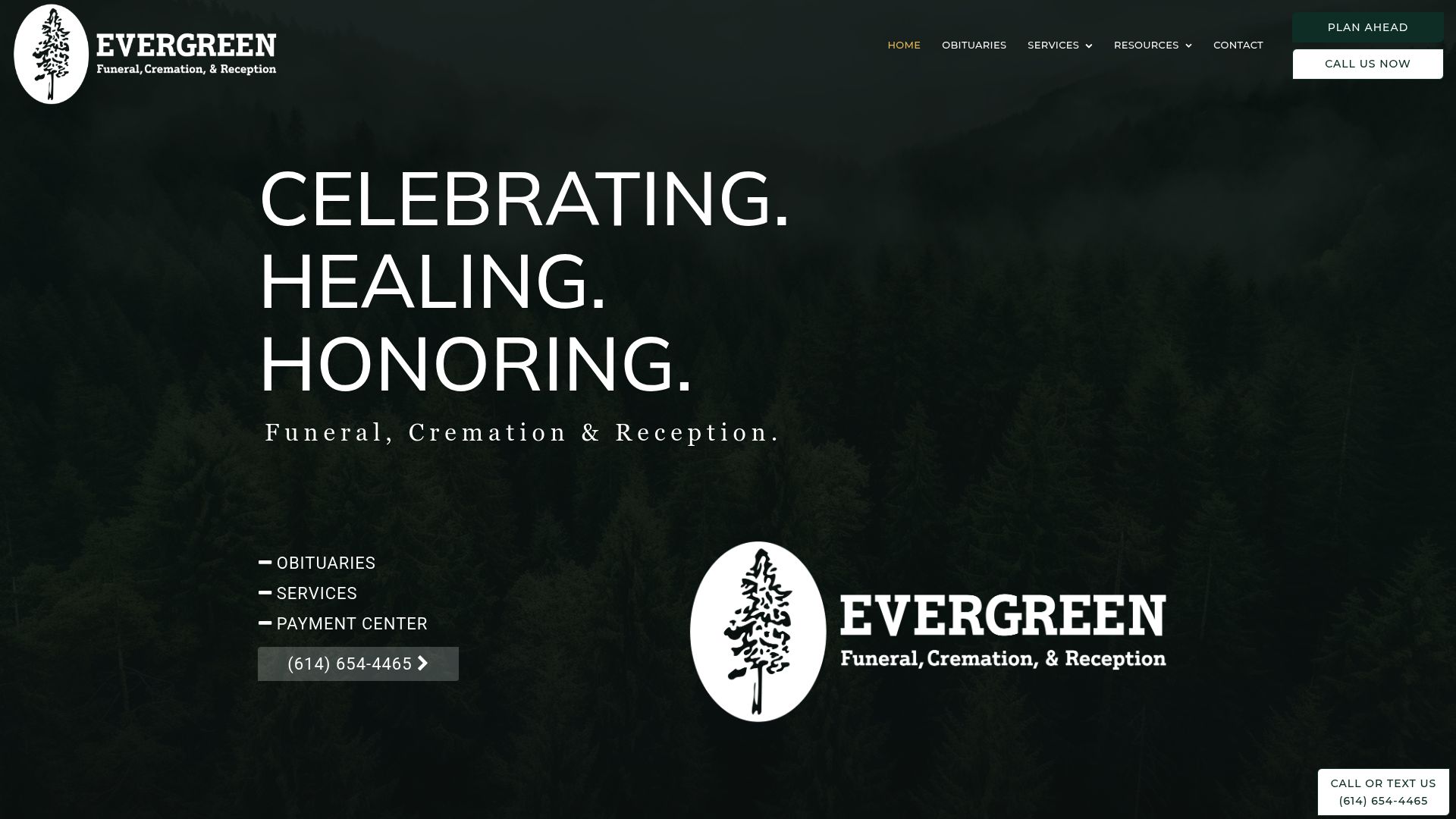Evergreen Funeral Service website homepage