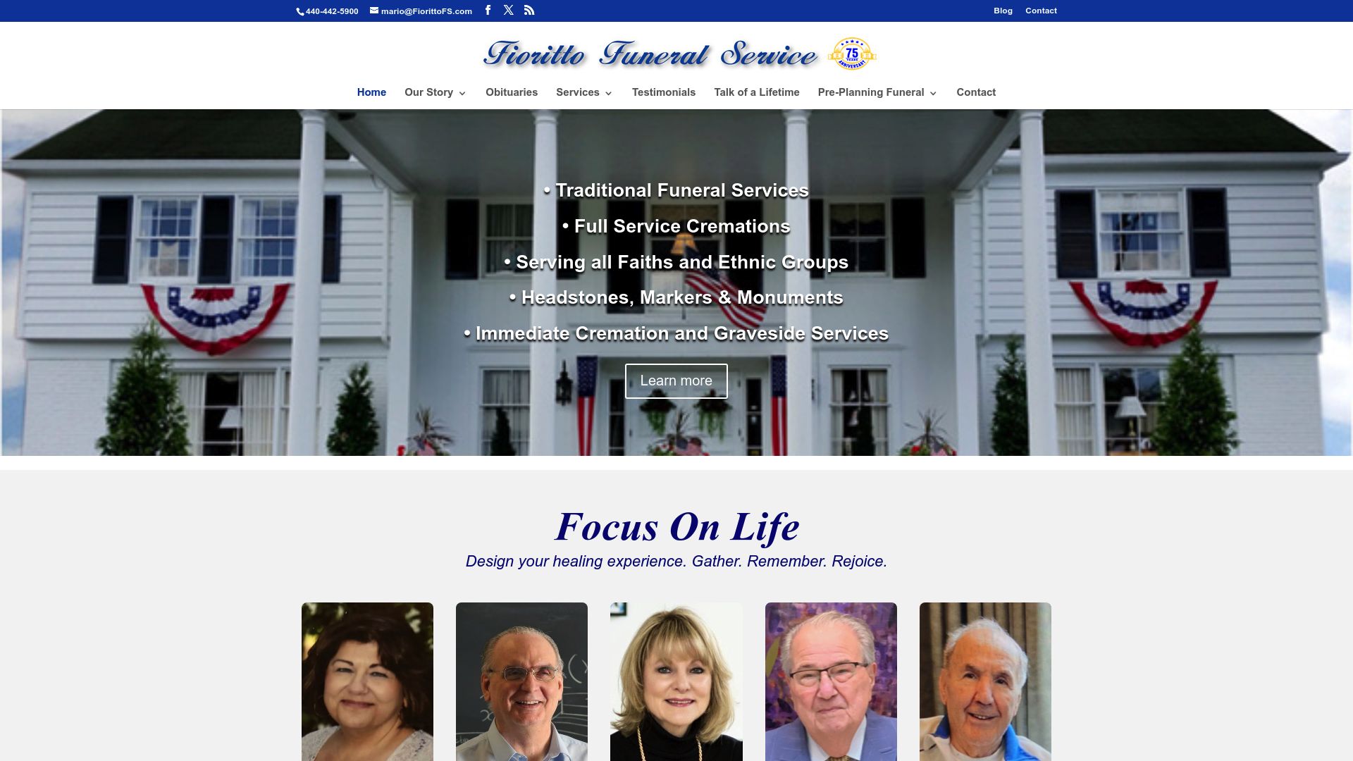 Fioritto Funeral Service website homepage