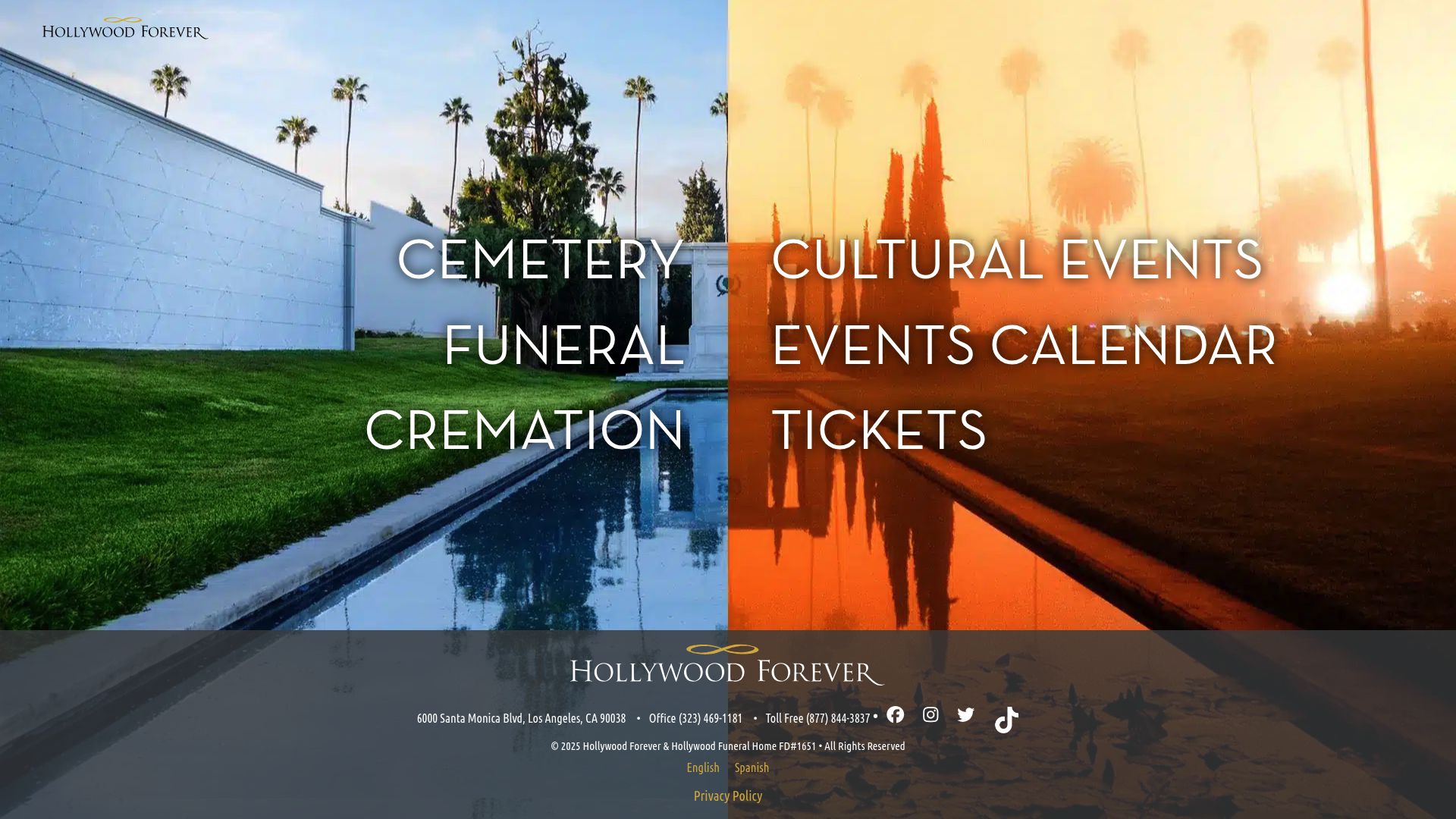 Hollywood Forever Cemetery website homepage
