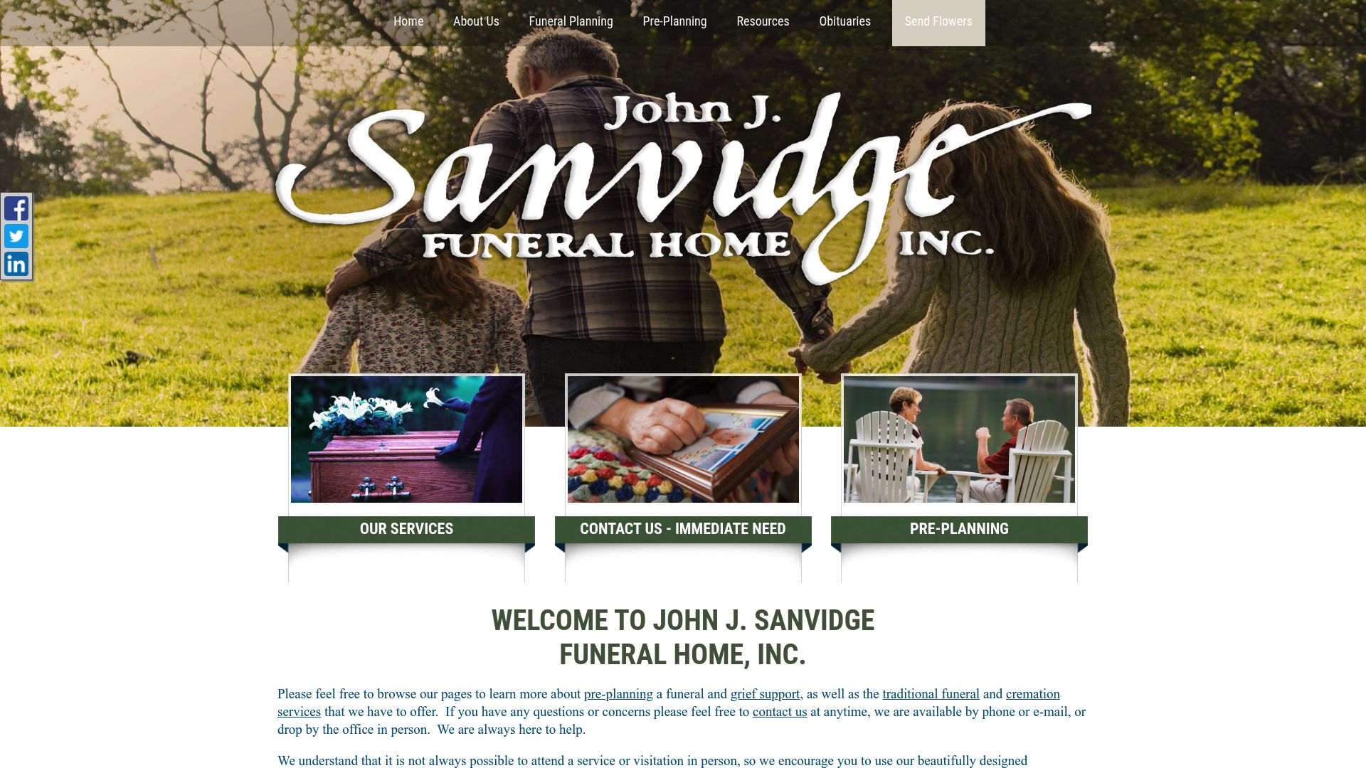 John J. Sanvidge Funeral Home website homepage