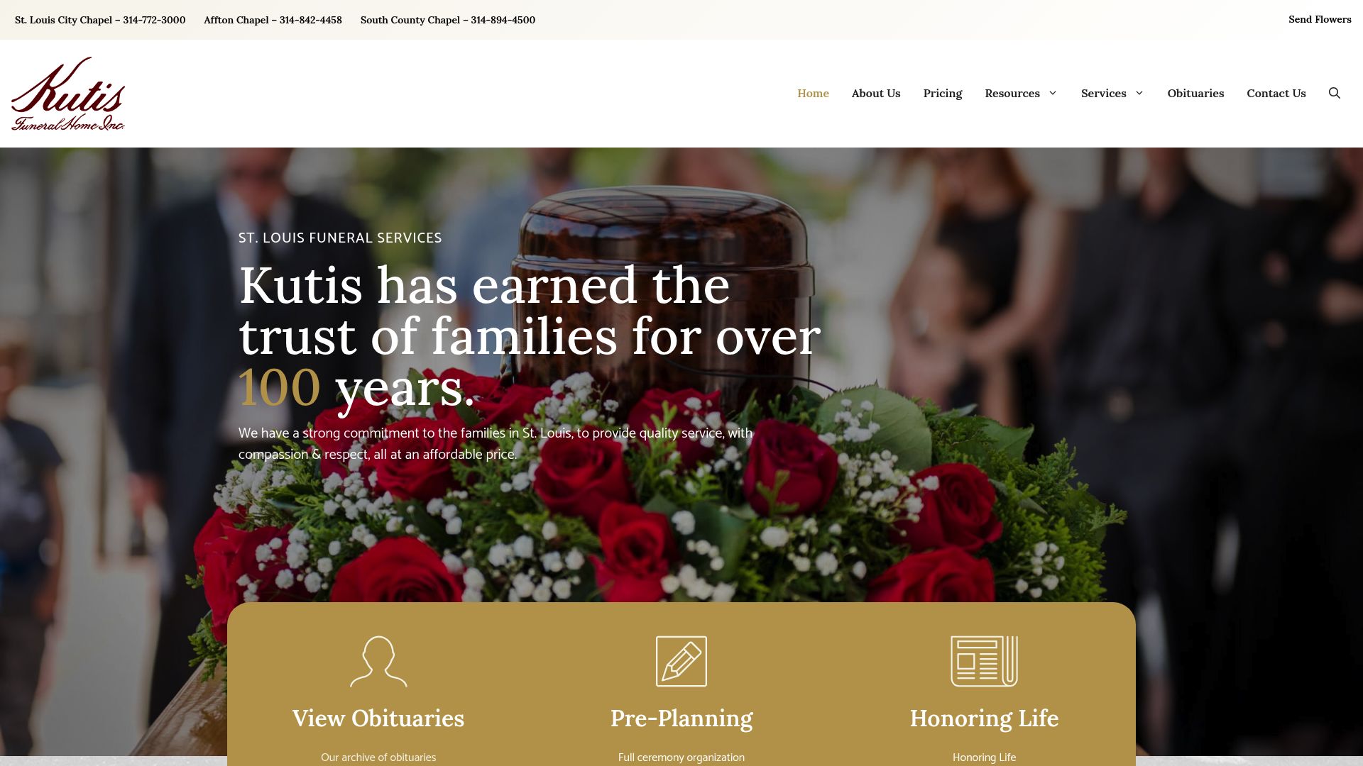 Kutis Funeral Homes website screenshot