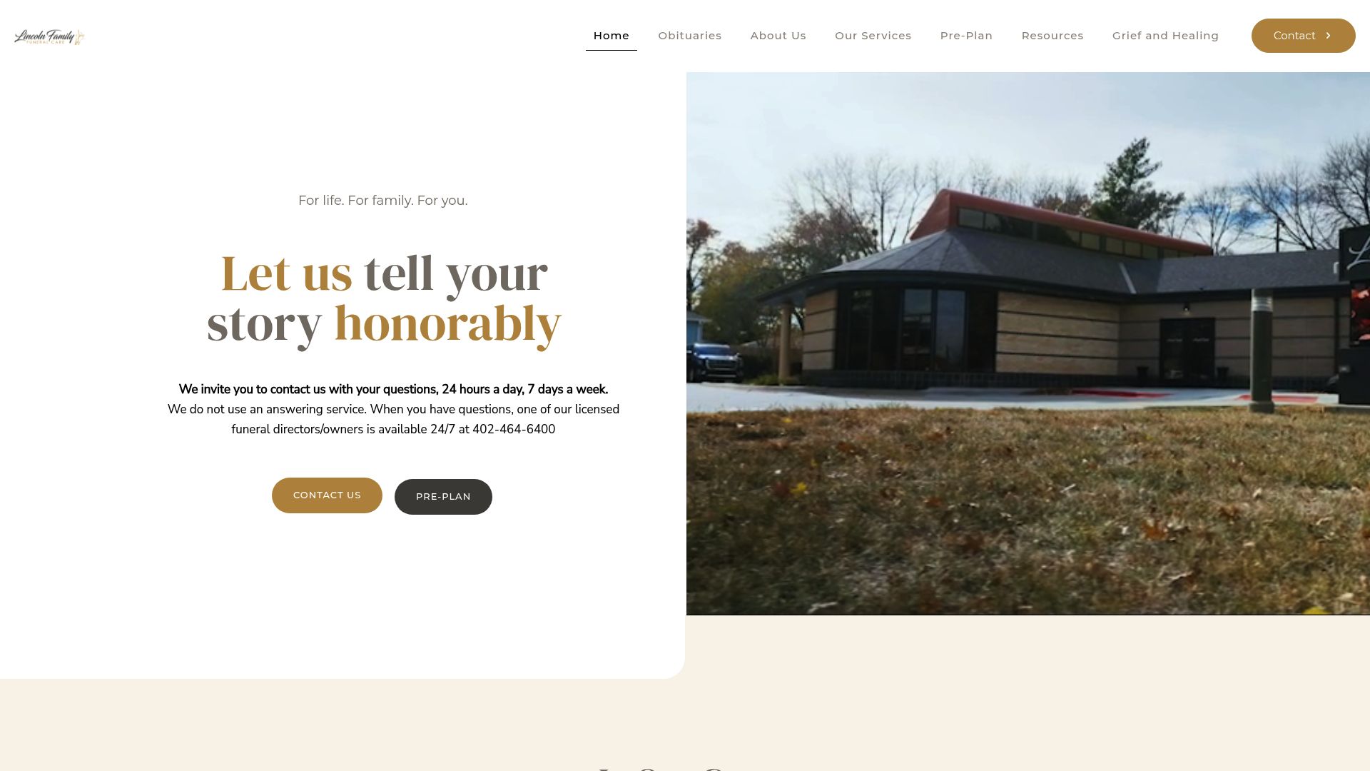 Lincoln Family Funeral Care entrance and signage