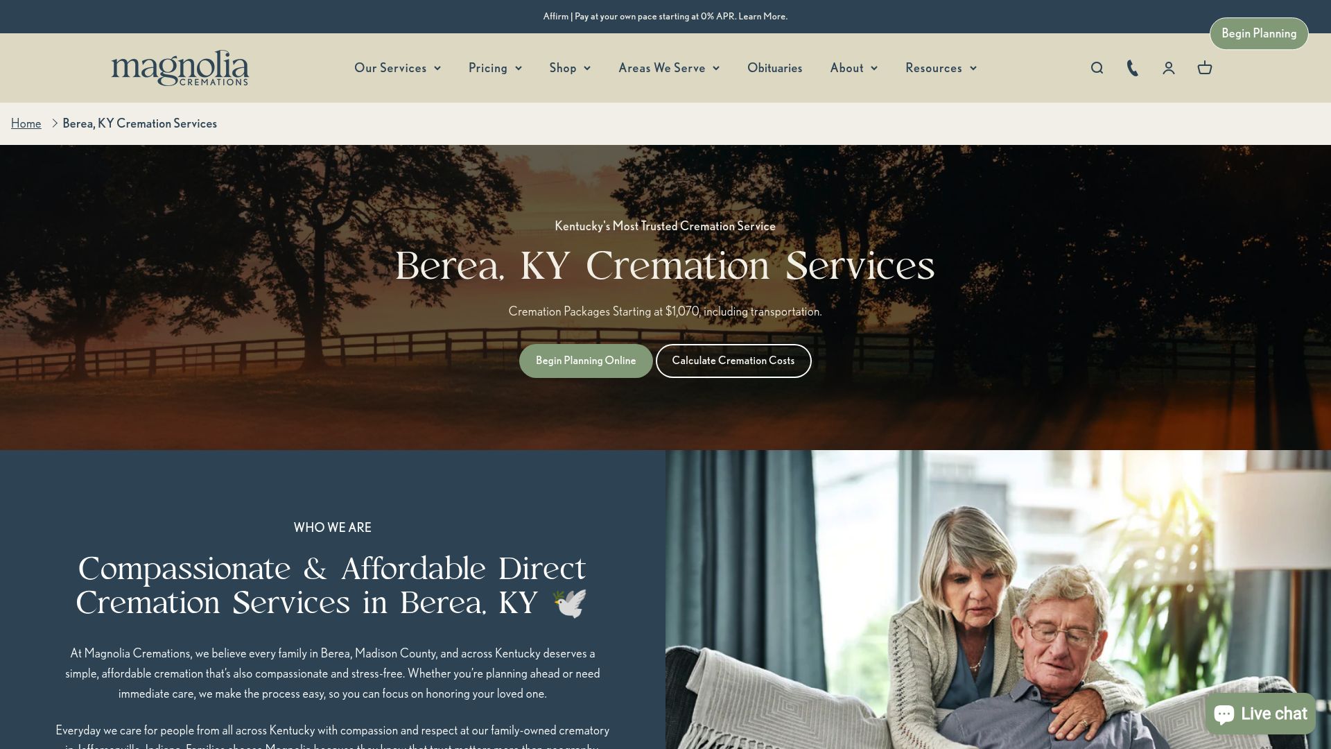Magnolia Cremations Berea services page
