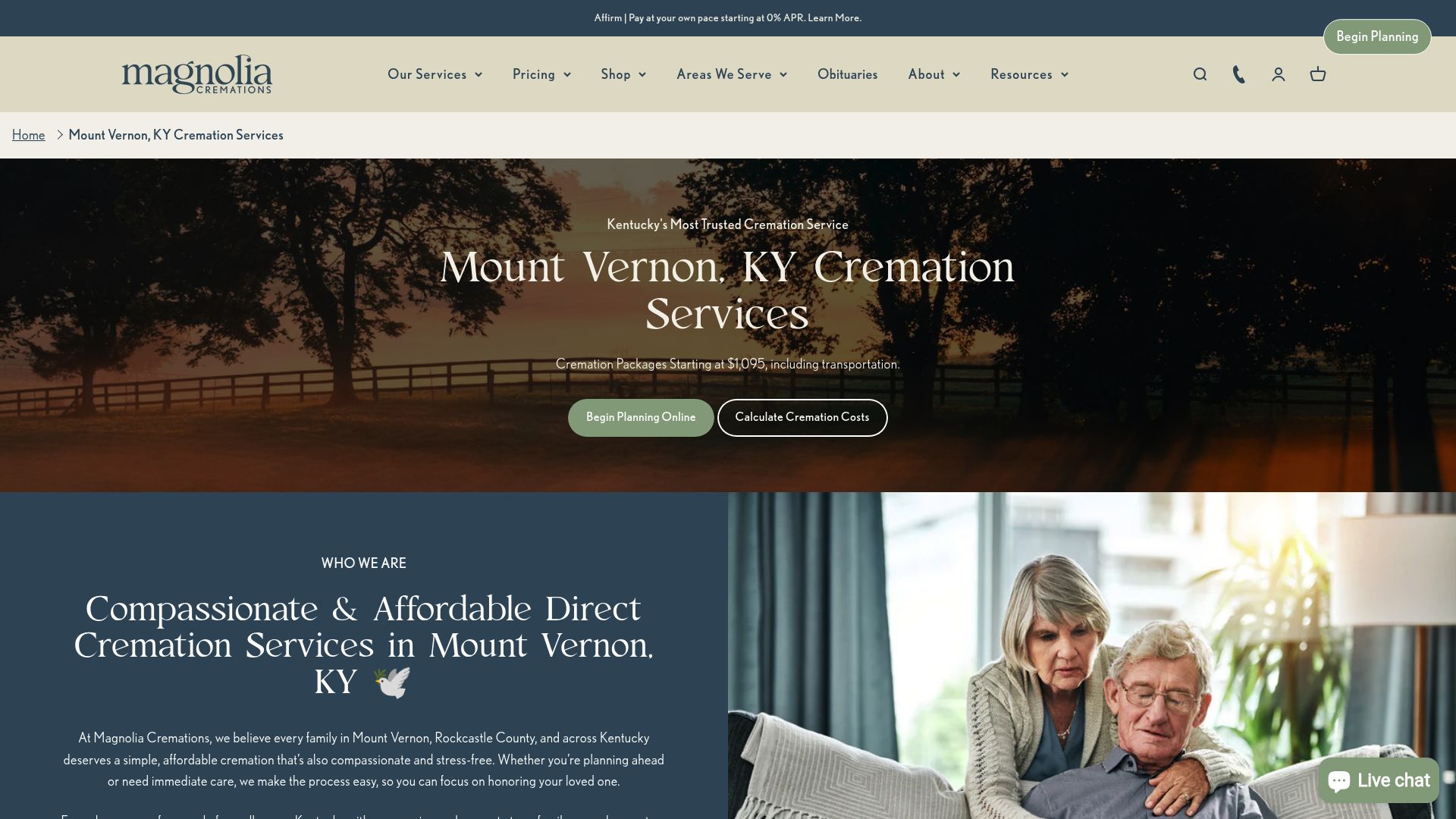 Magnolia Cremations Mt Vernon KY services page