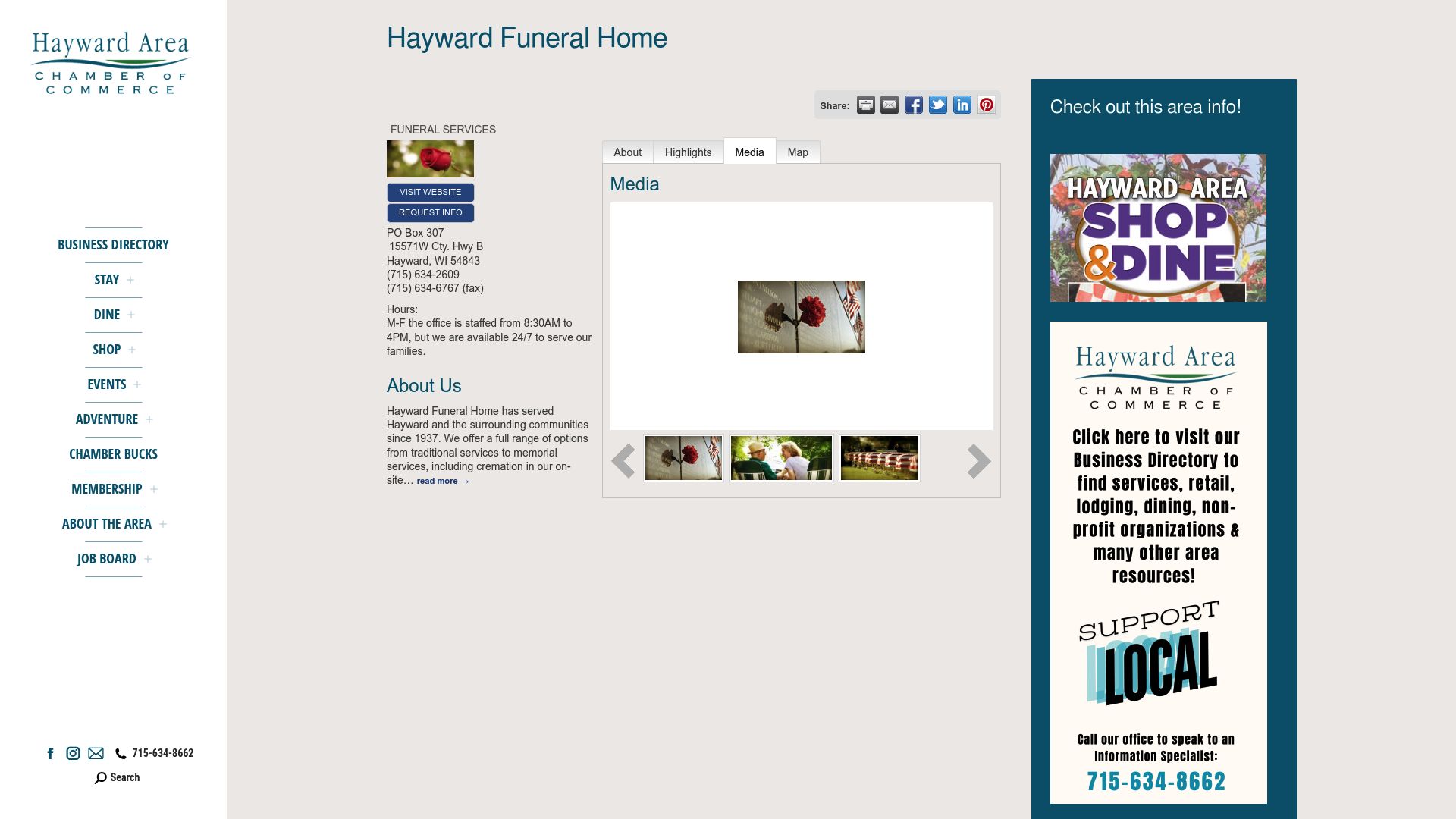 Hayward Area Chamber member listing for Hayward Funeral Home