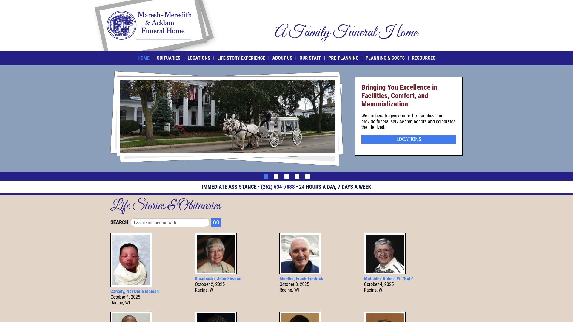 Meredith Funeral Home website homepage