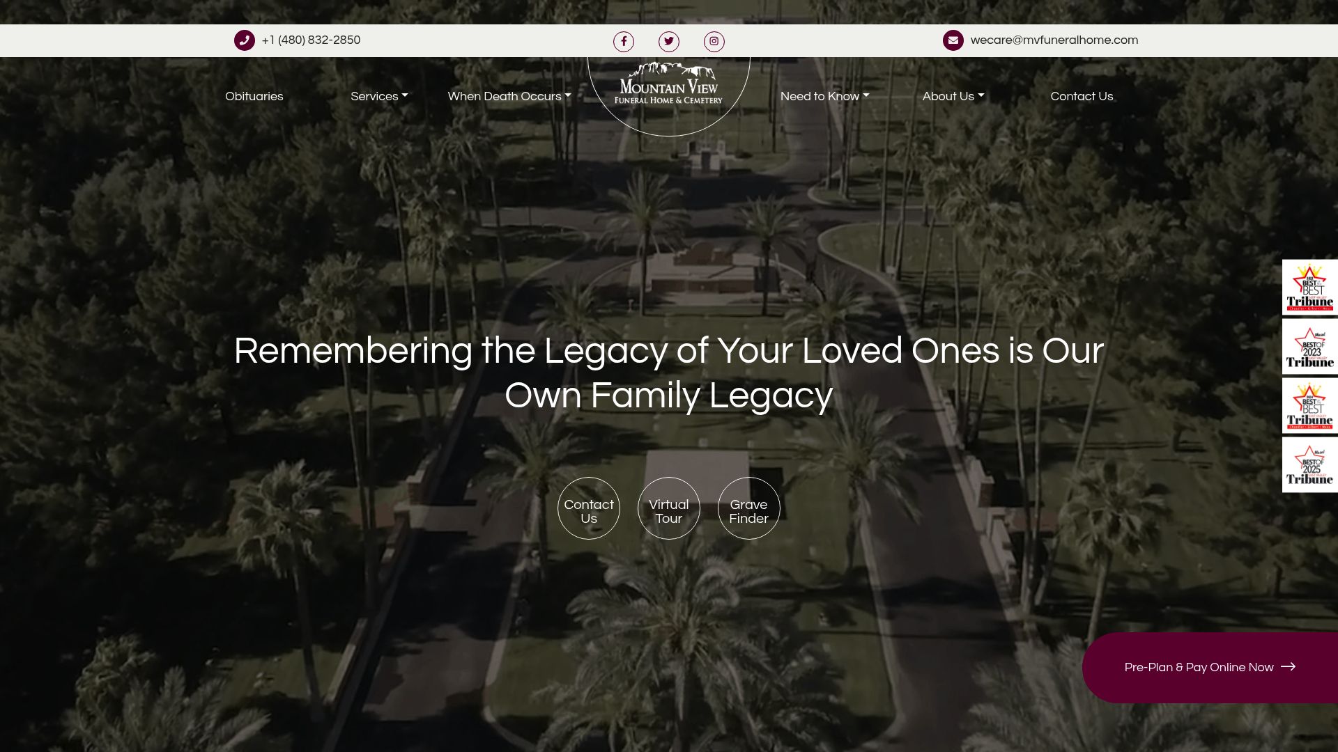 Mountain View Funeral Home grounds with natural landscaping