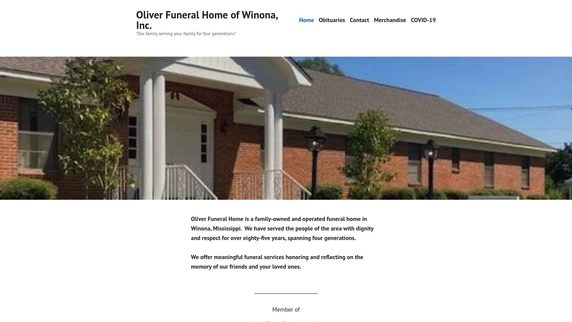 Oliver Funeral Home website homepage