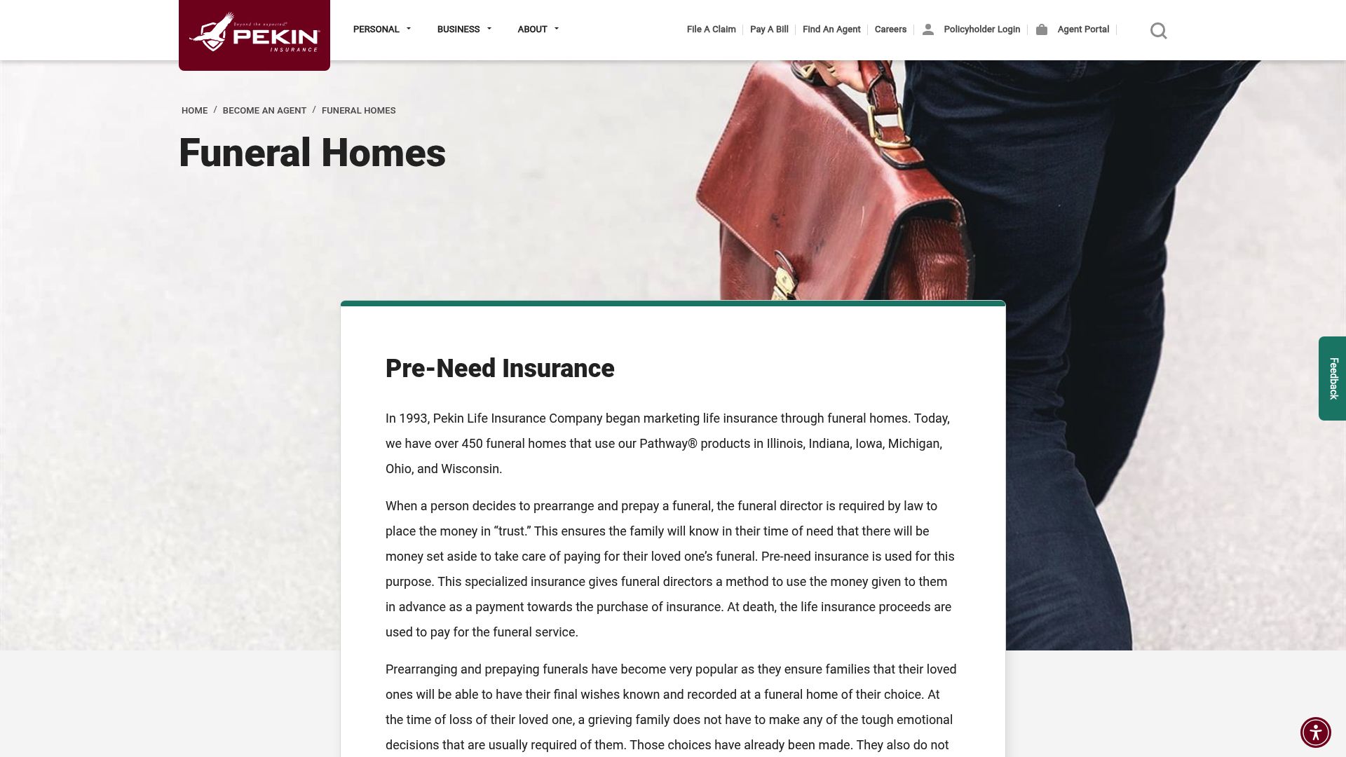 Pekin Life Insurance funeral homes network page