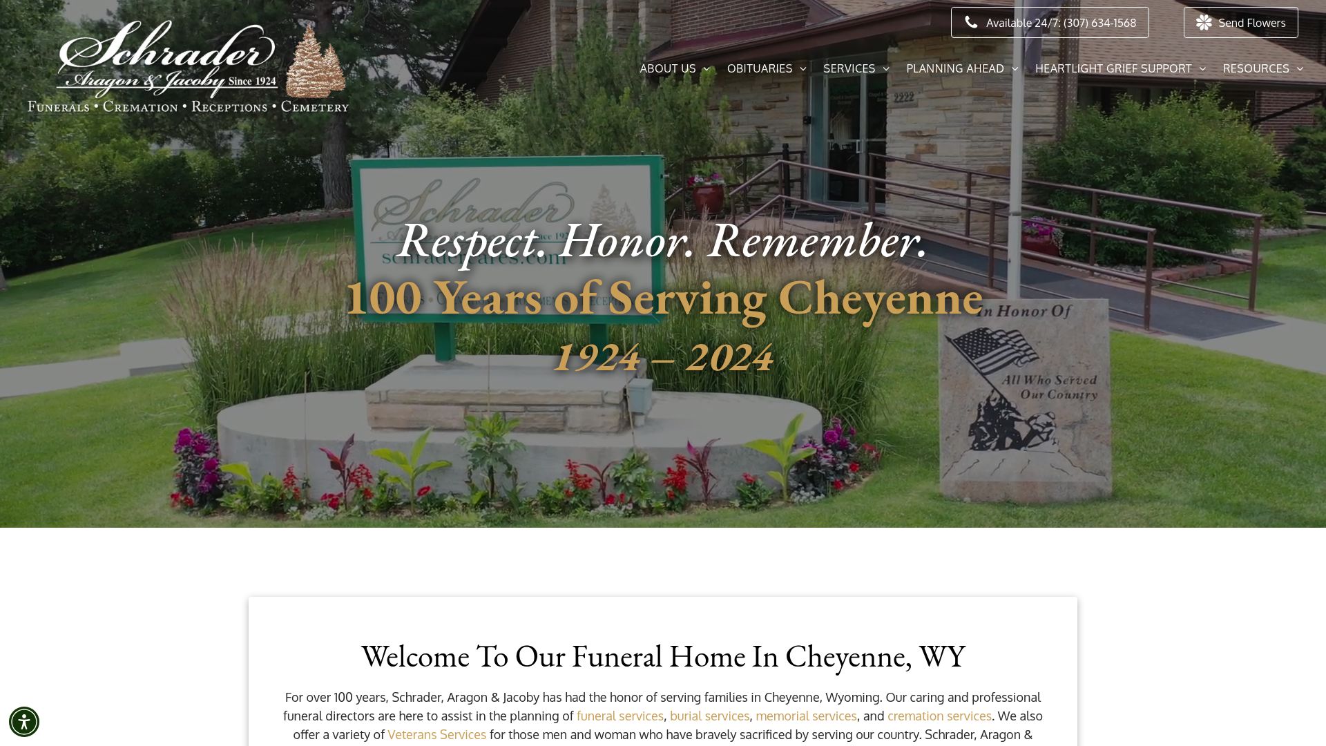 Schrader Funeral Home website screenshot