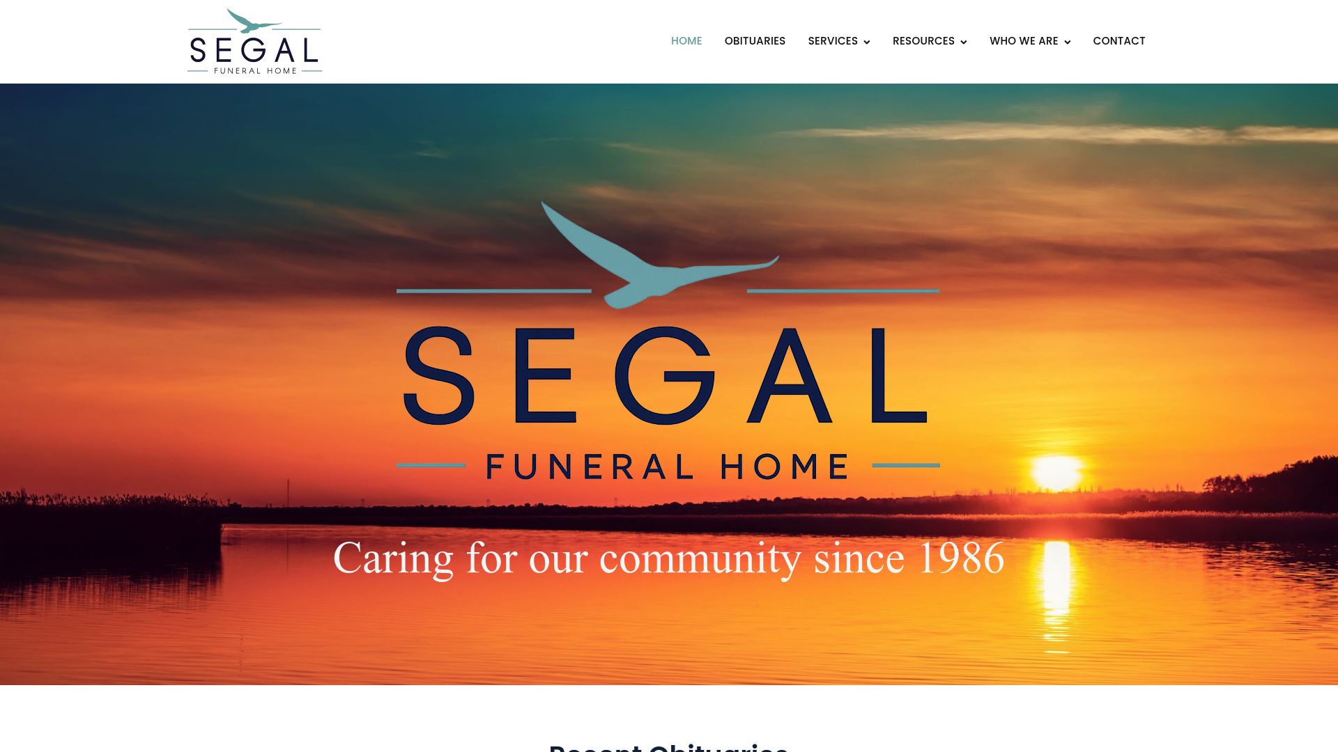 Segal Funeral Home website homepage