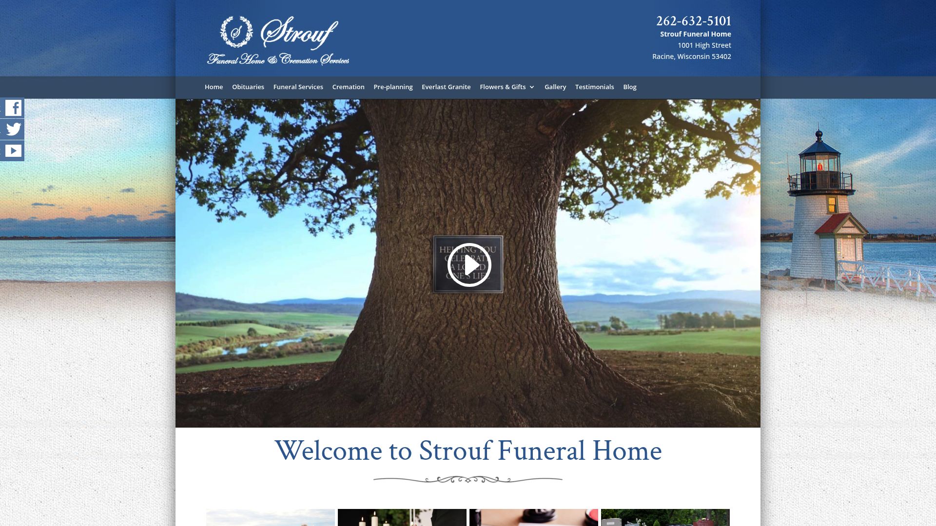 Strouf Funeral Home website homepage