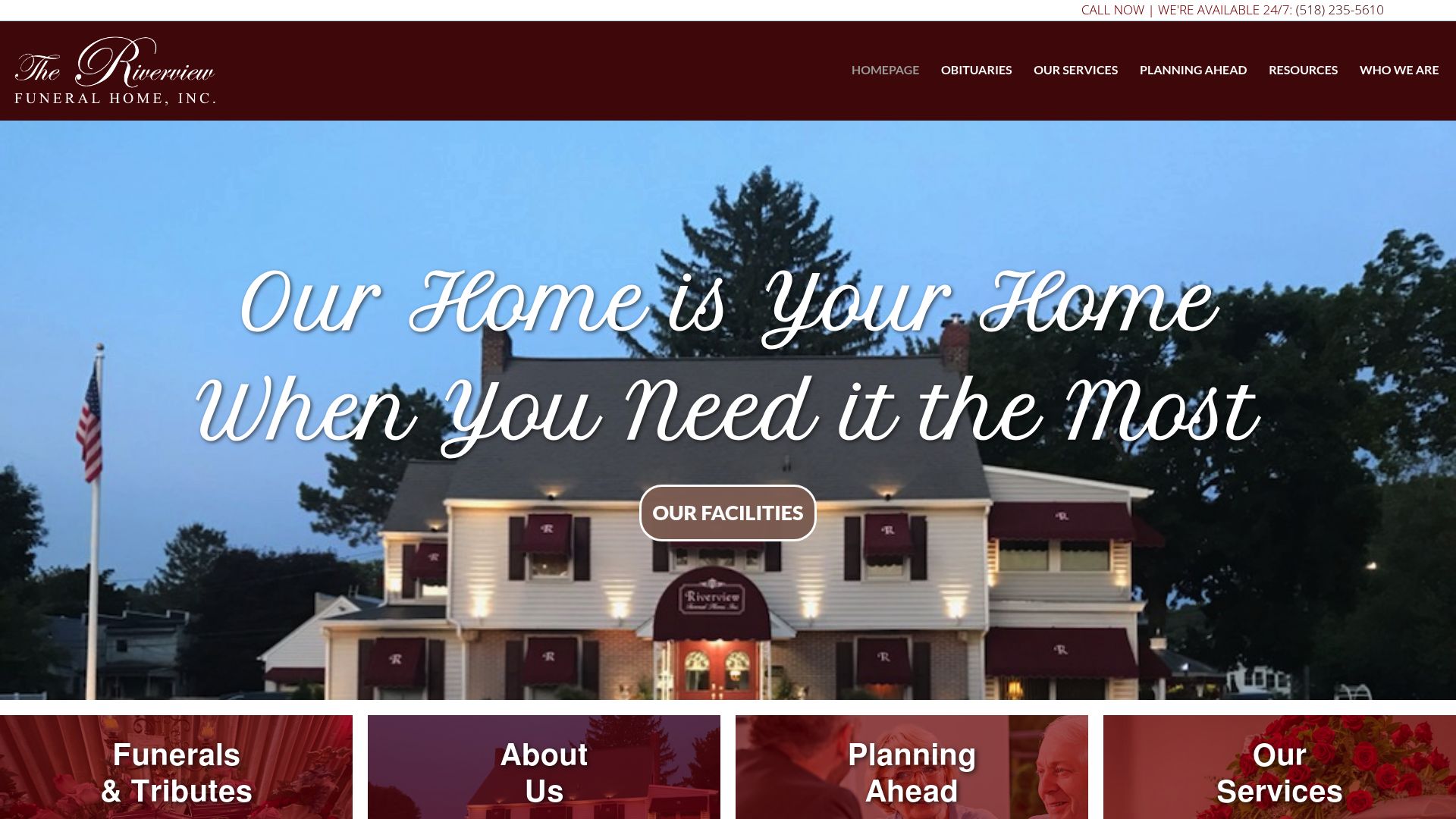 Riverview Funeral Home website homepage