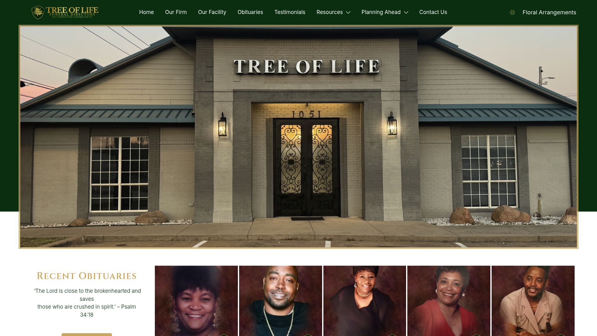 Tree of Life Funeral Directors website homepage