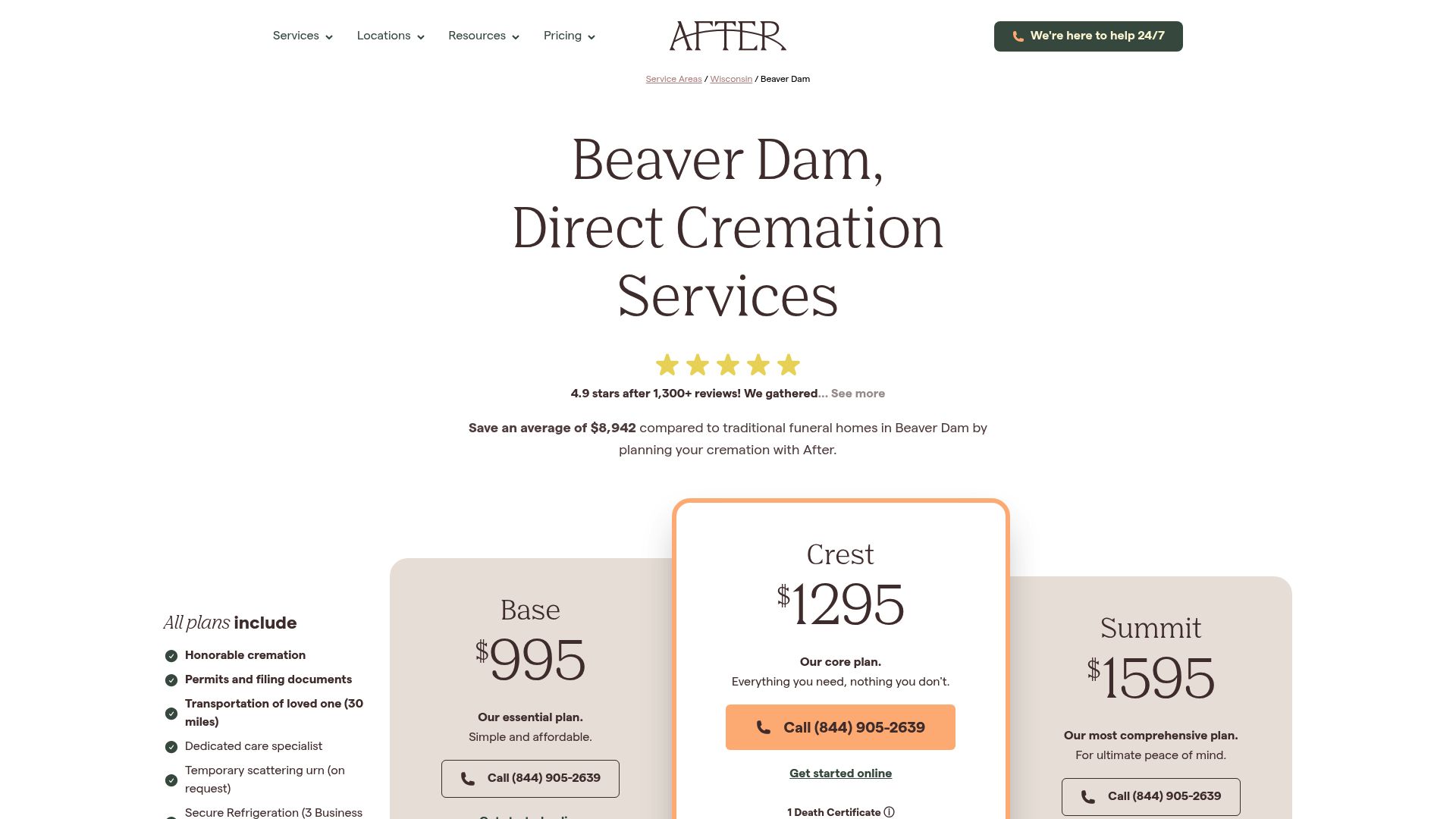 After Cremation Services Beaver Dam page