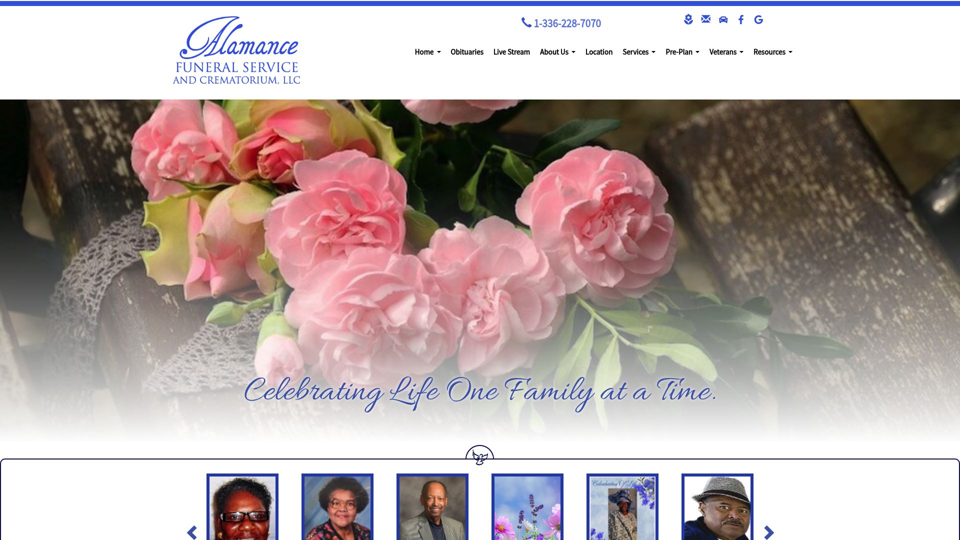 Alamance Funeral Service and Crematorium website homepage
