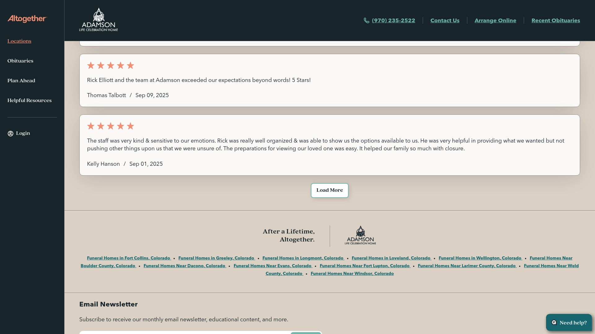 Adamson Life Celebration Home website