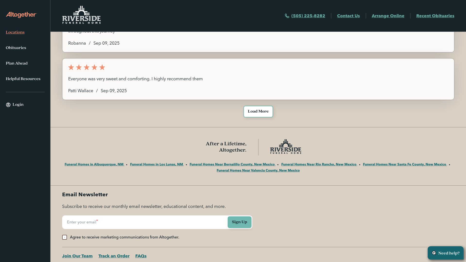 Riverside Funeral Home Albuquerque location page