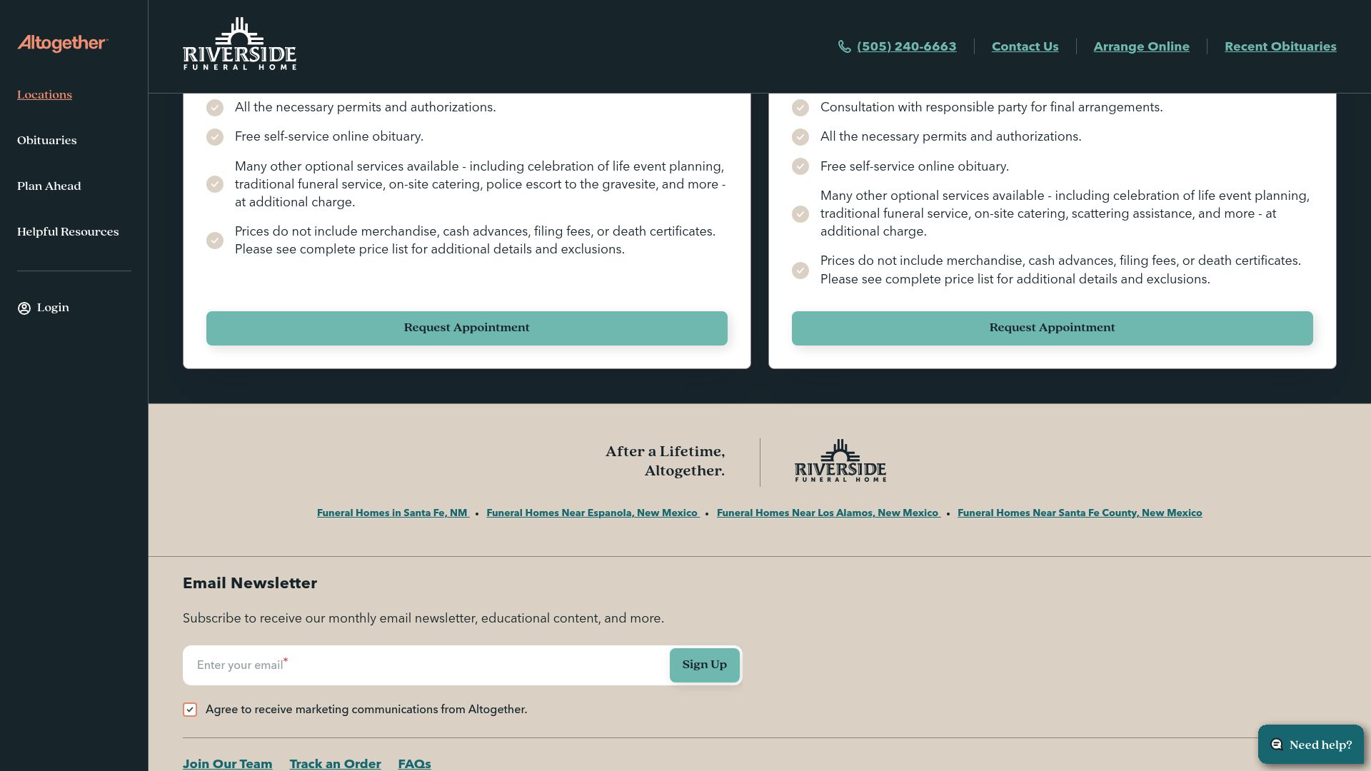 Riverside Funeral Home Santa Fe page