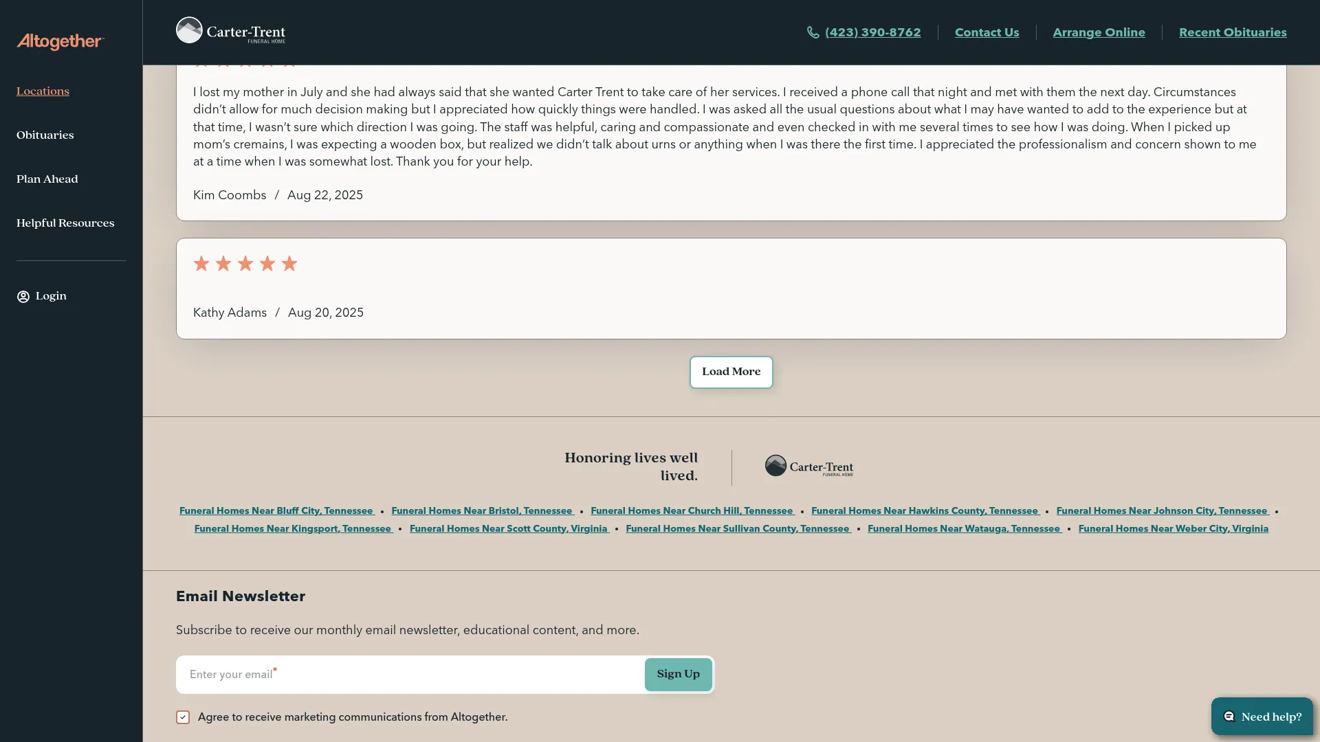 Carter-Trent Funeral Homes website