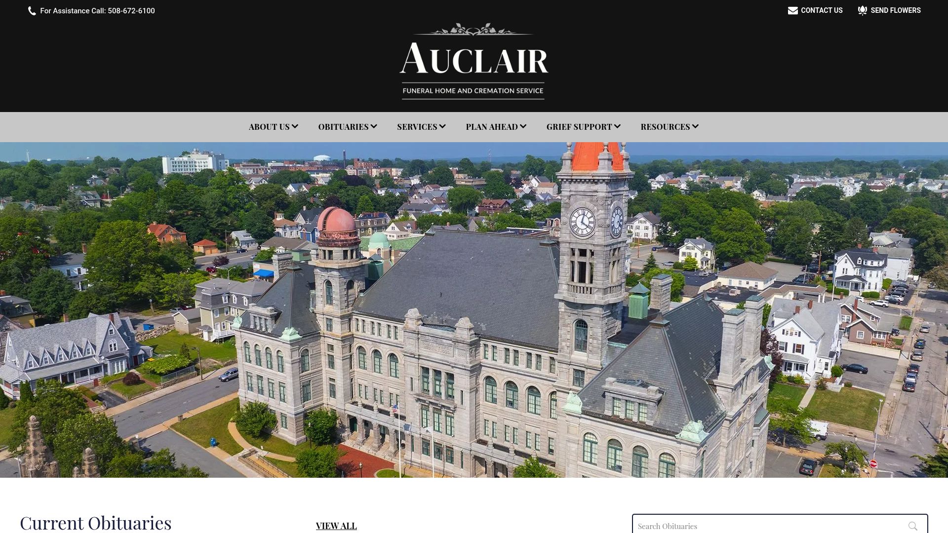 Auclair Funeral Home website homepage