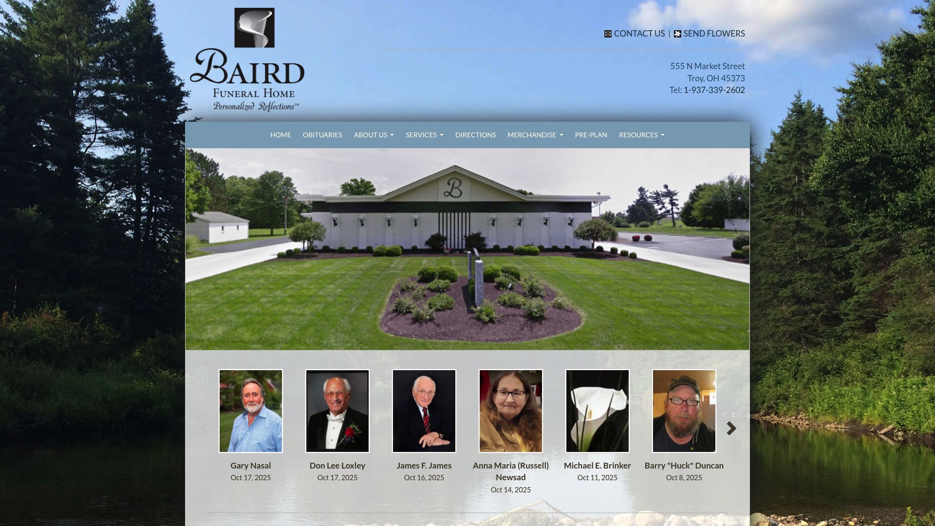Baird Funeral Home website homepage