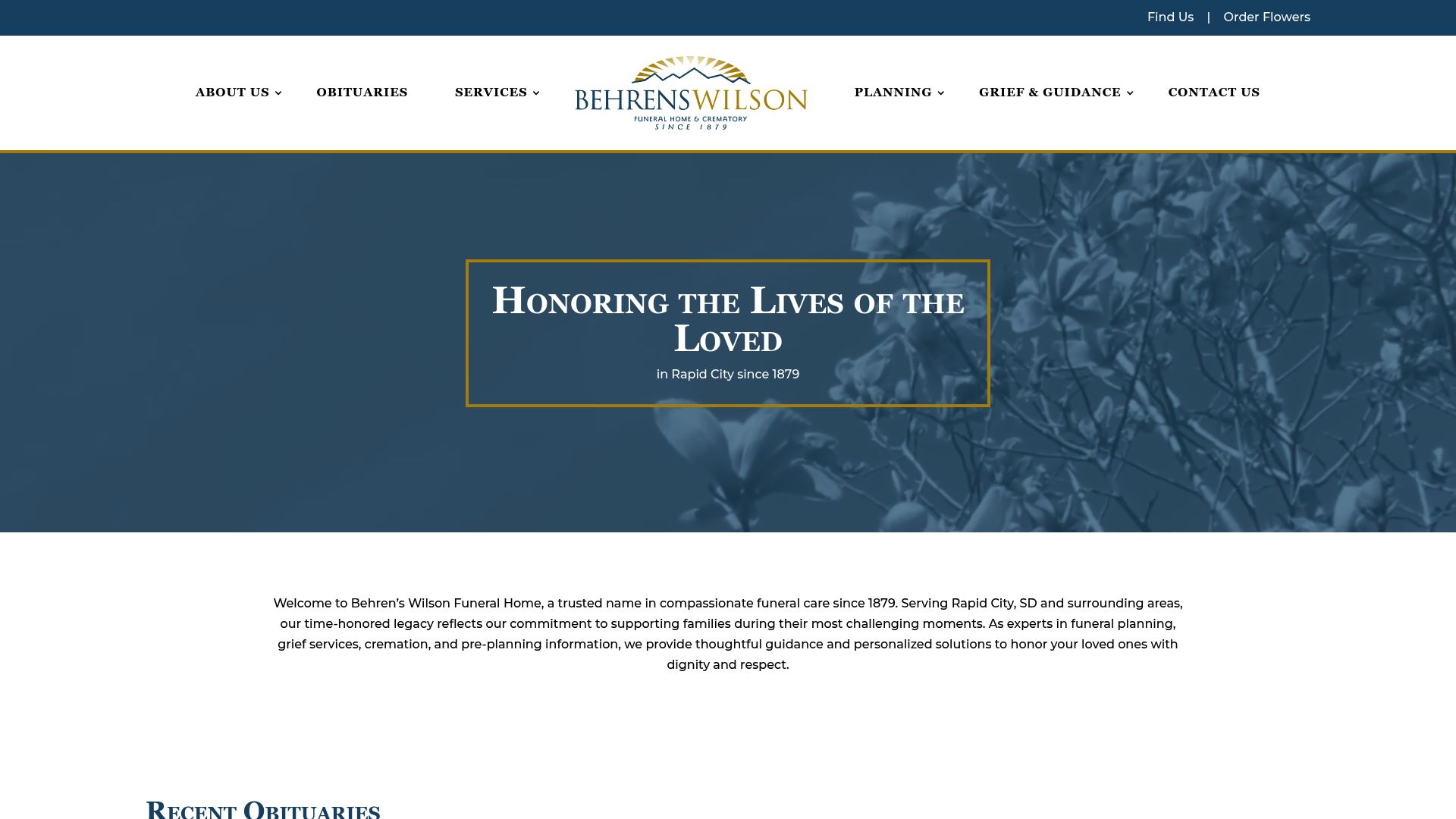 Behrens-Wilson Funeral Home website homepage