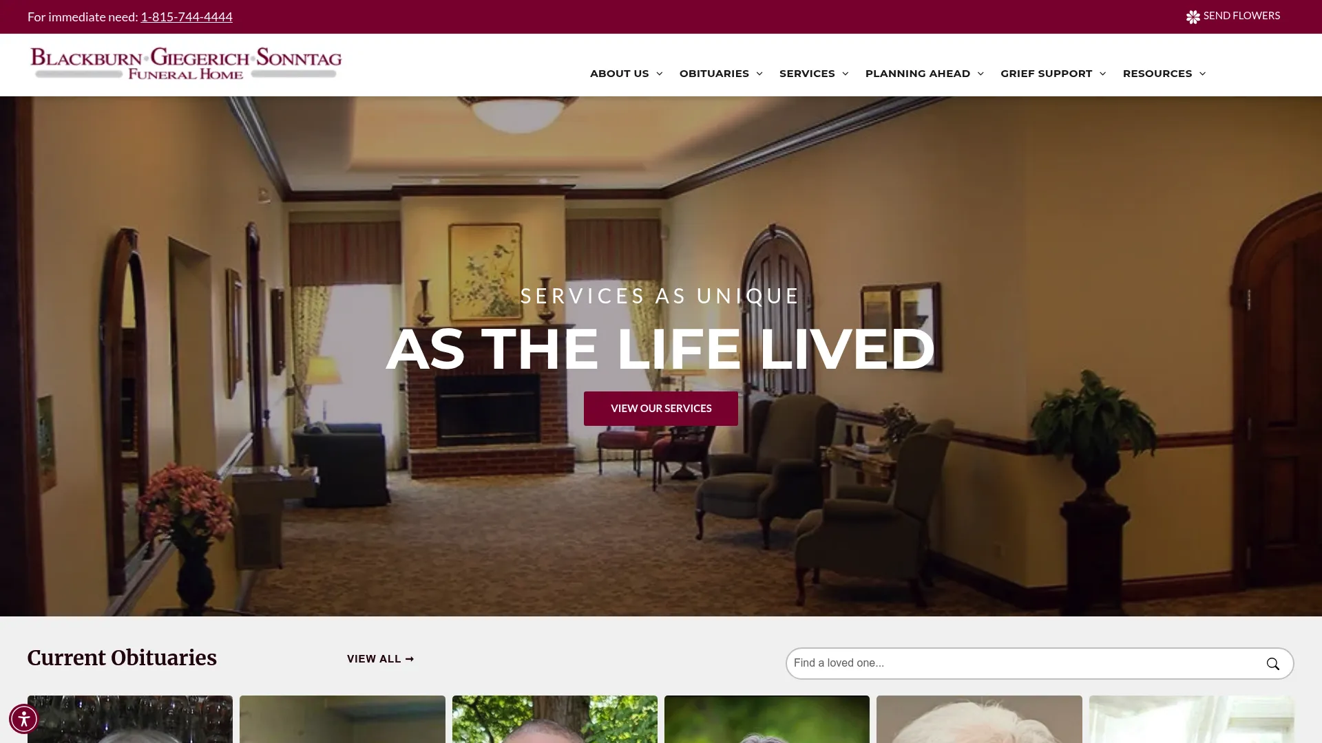 Blackburn Giegerich Sonntag Funeral Home website homepage
