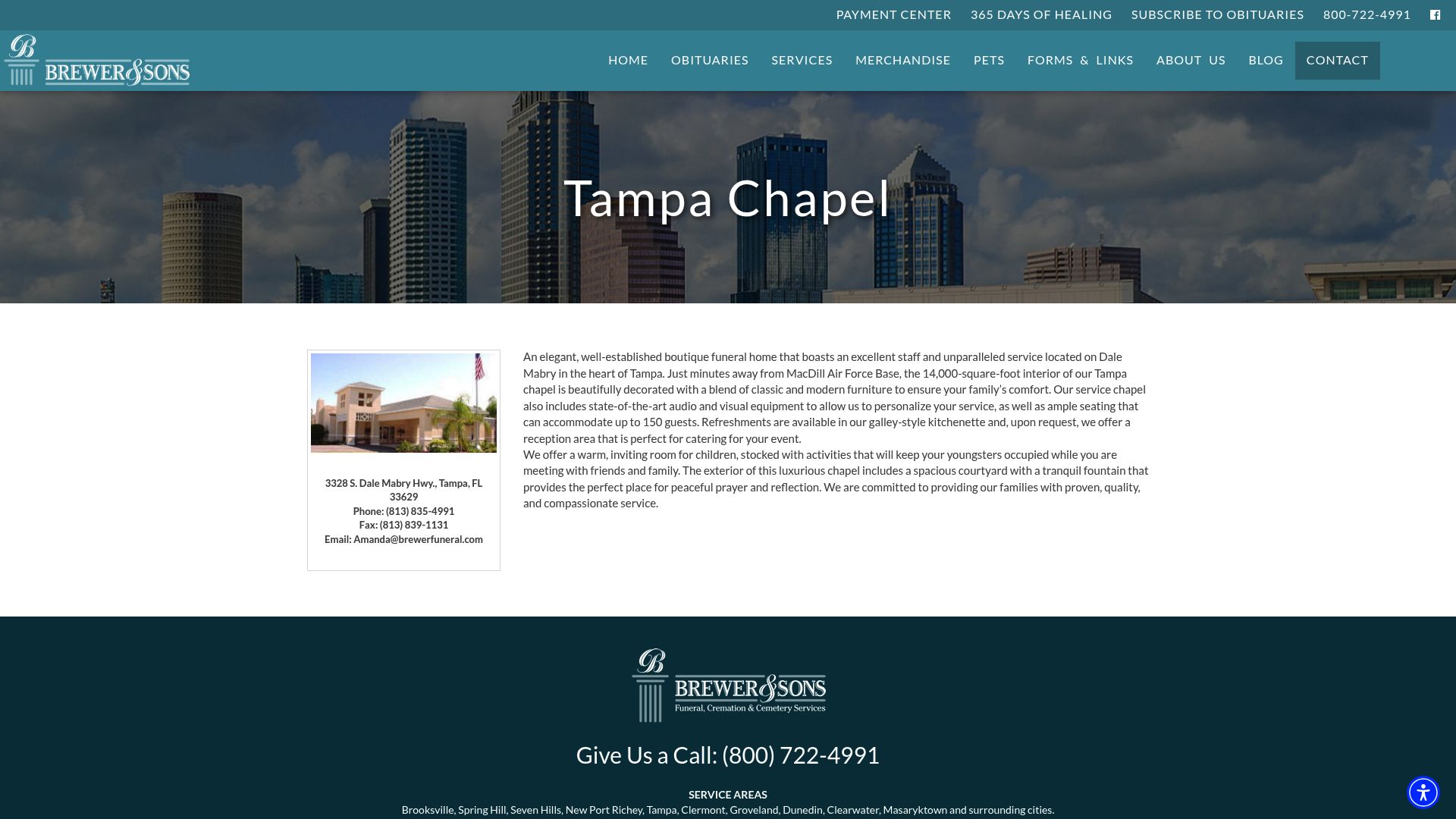 Brewer & Sons Tampa Chapel contact page