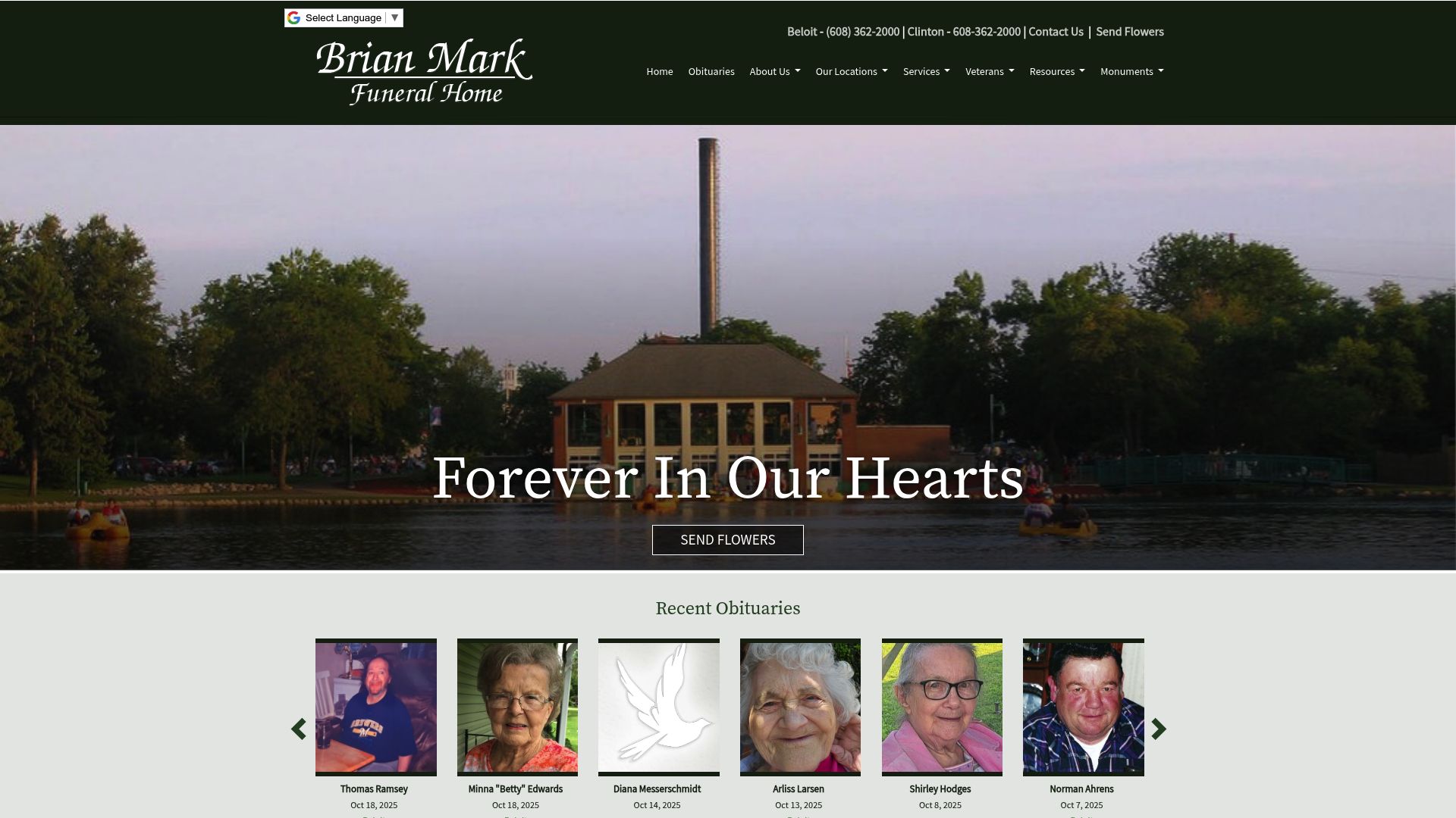 Brian Mark Funeral Home website homepage