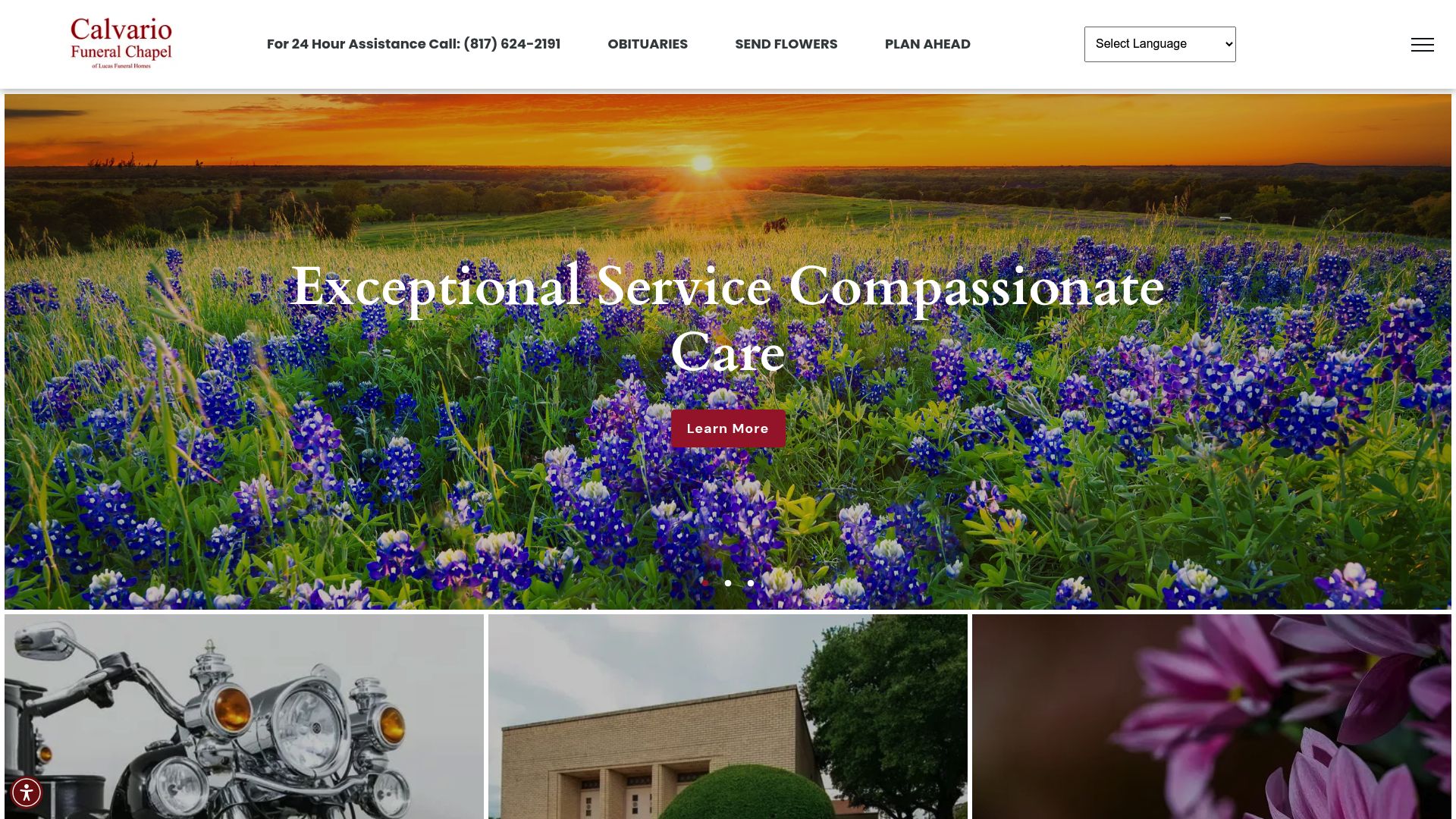 Calvario Funeral Home website homepage