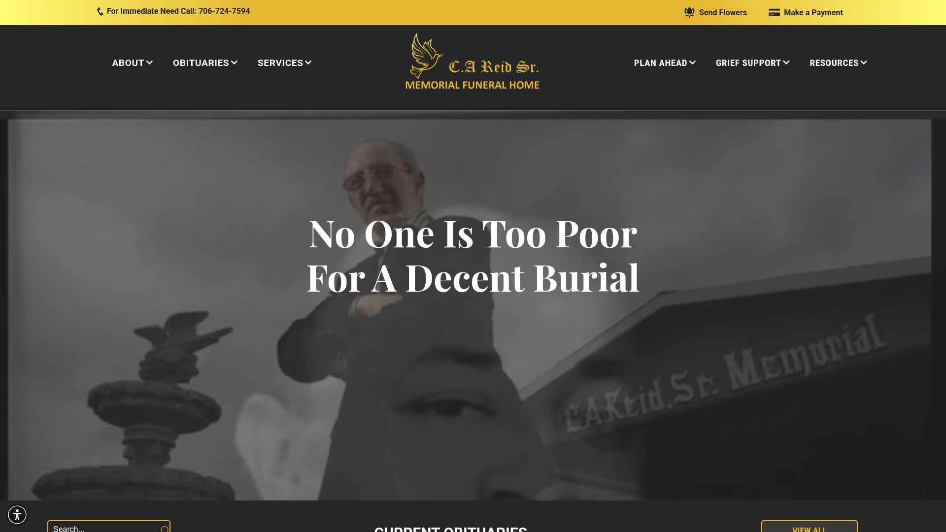 C.A Reid Sr. Memorial Funeral Home website homepage