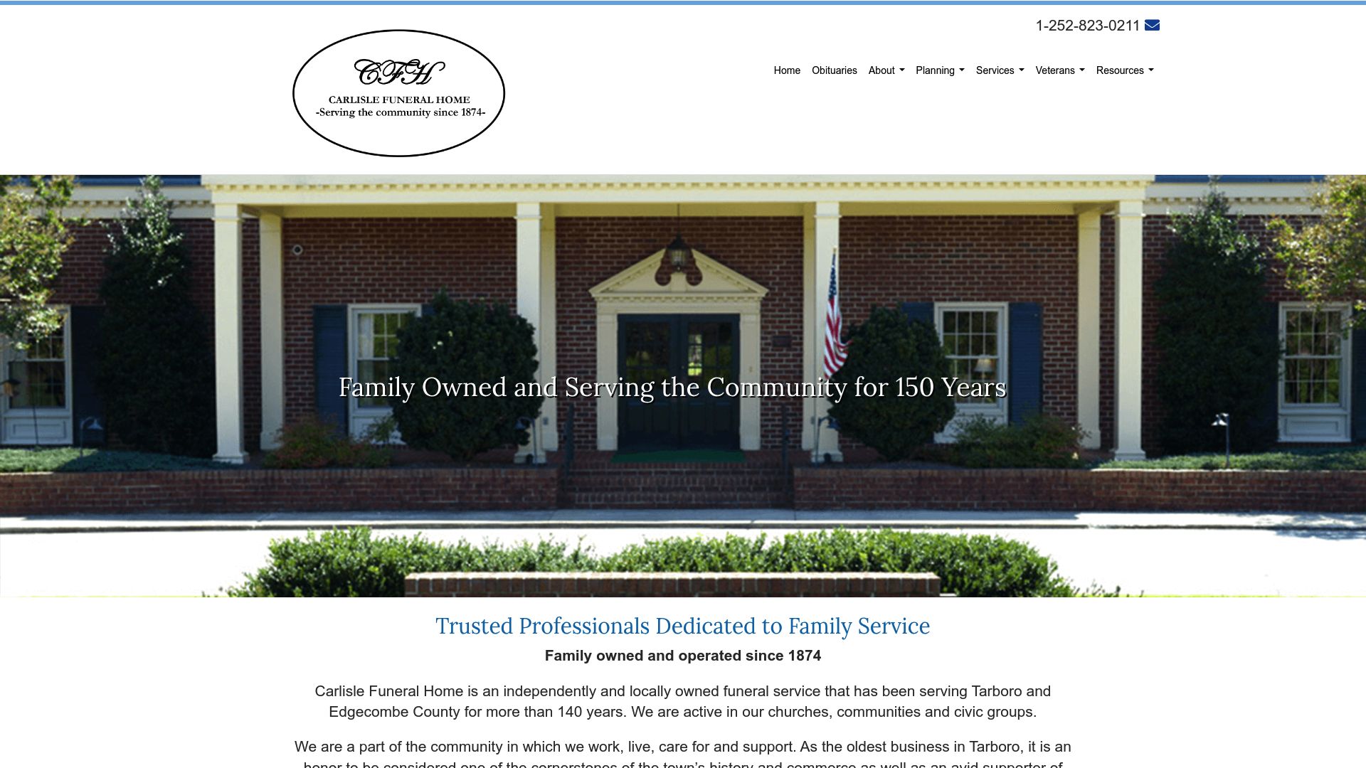 Carlisle Funeral Home Tarboro historic building exterior