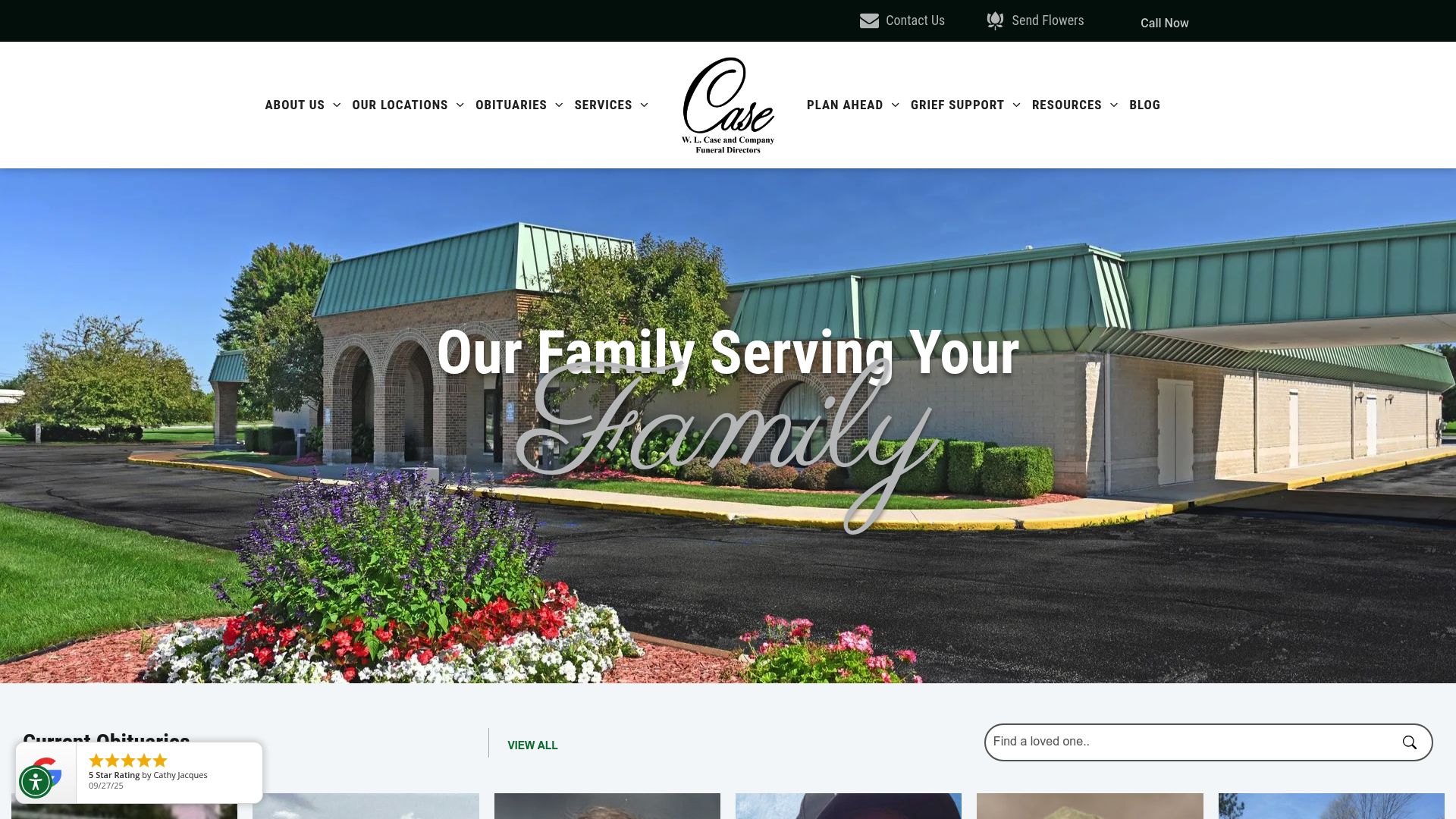 Case Funeral Home website homepage