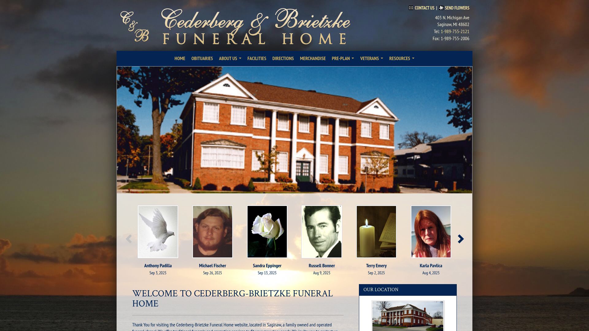 Cederberg-Brietzke Funeral Home website homepage