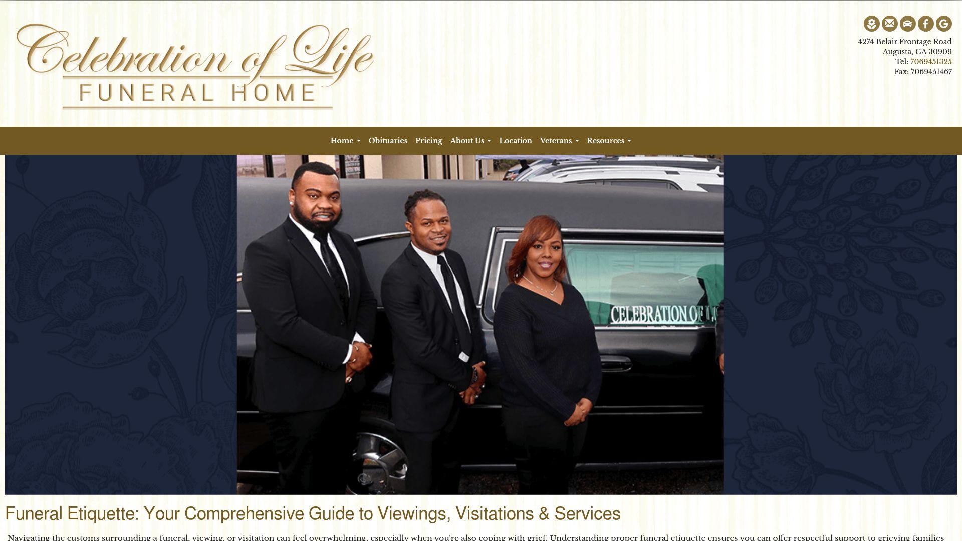 Celebration of Life Funeral Home website homepage