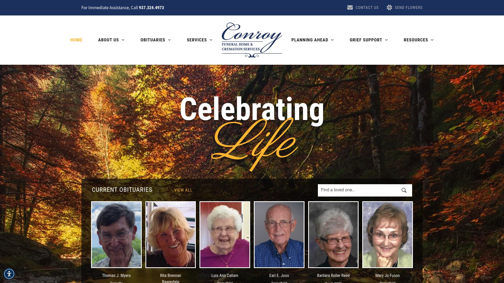 Conroy Funeral Home website homepage
