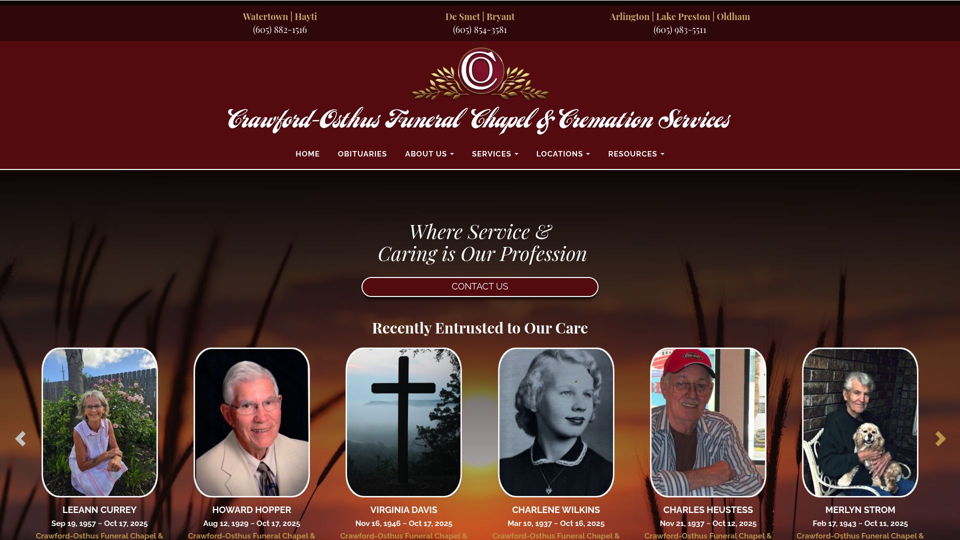Crawford-Osthus Funeral Chapel website homepage