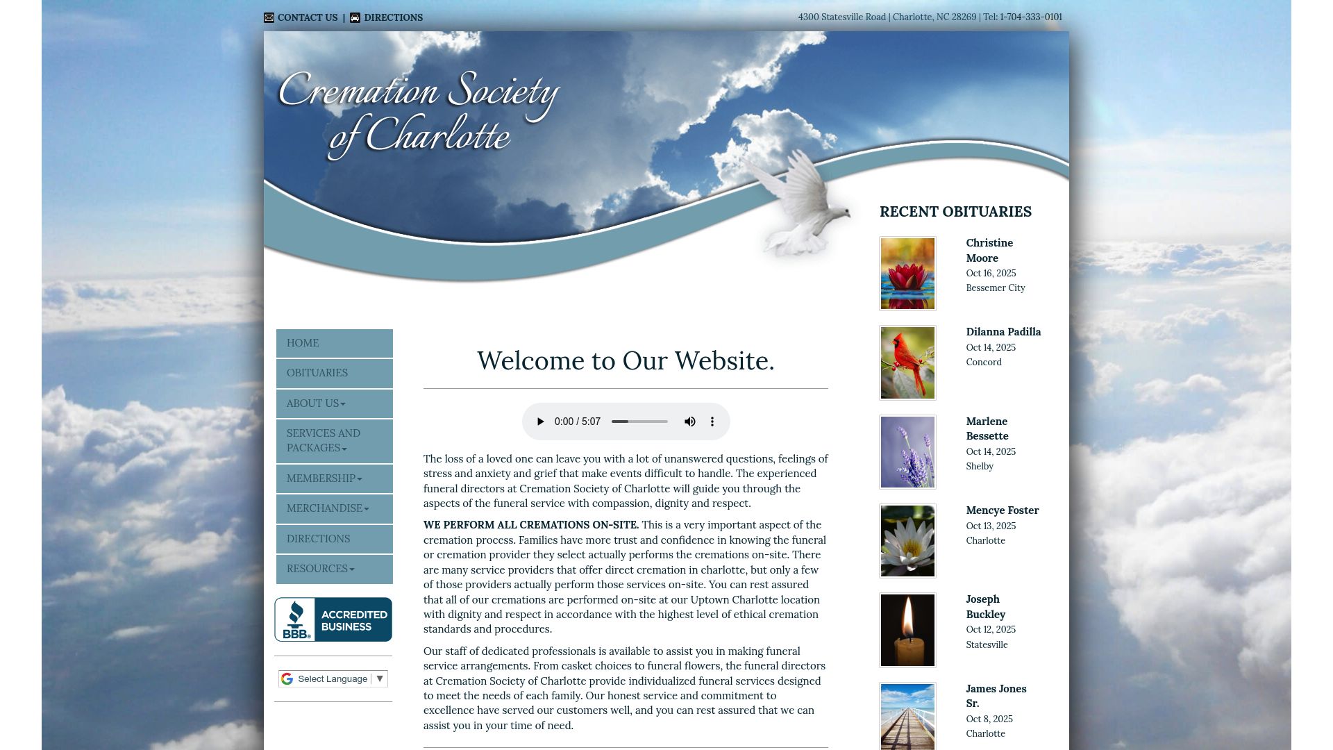 Boston's Mortuary CSO of Charlotte website