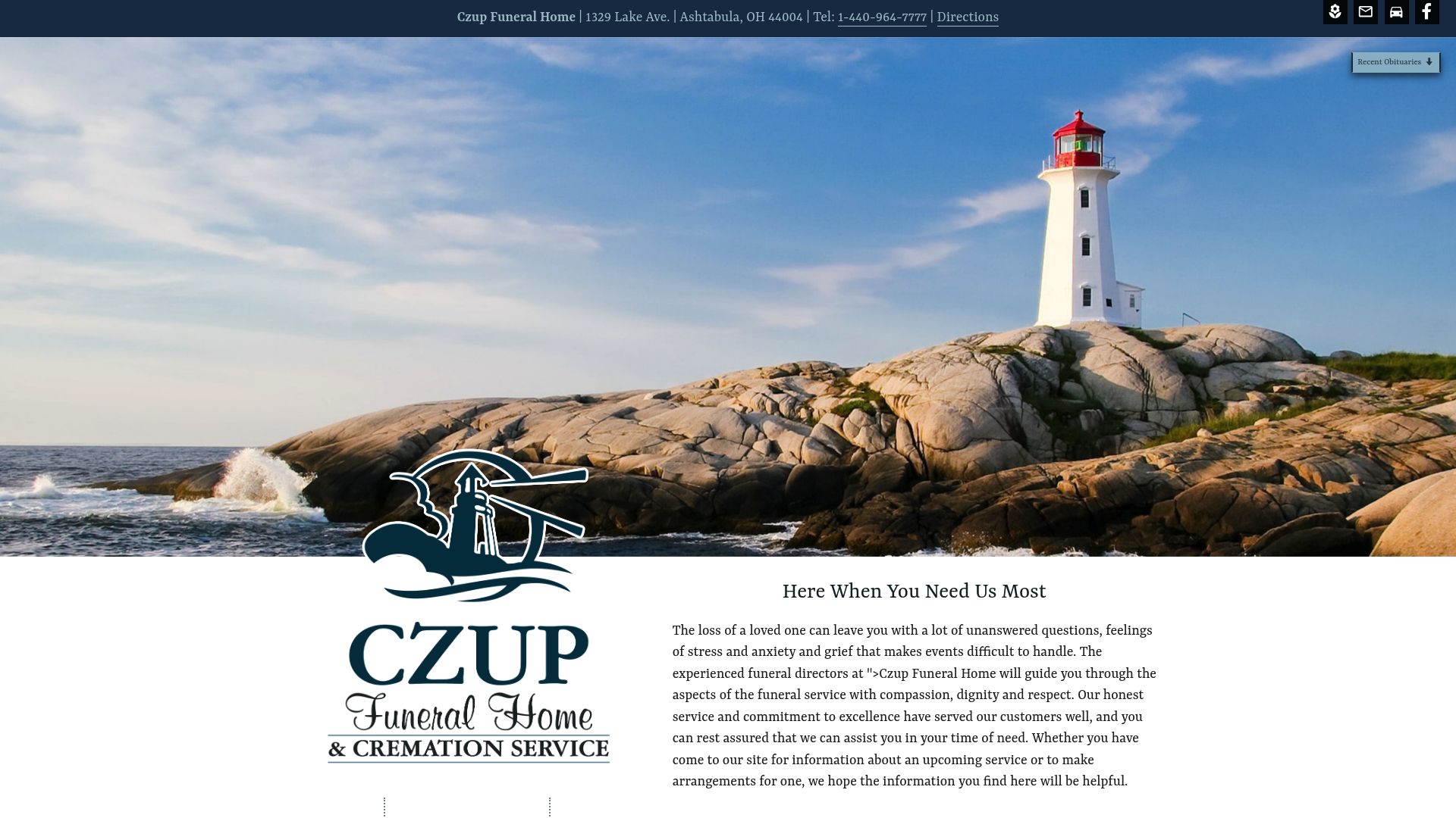 Czup Funeral Home website homepage