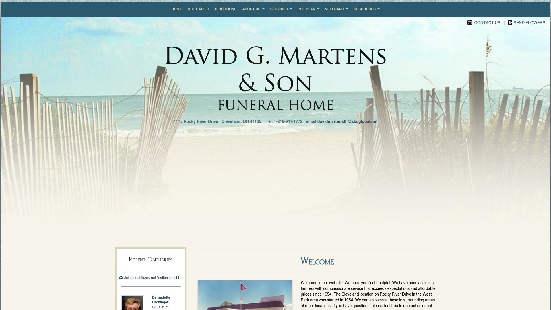 David Martens Funeral Home website homepage