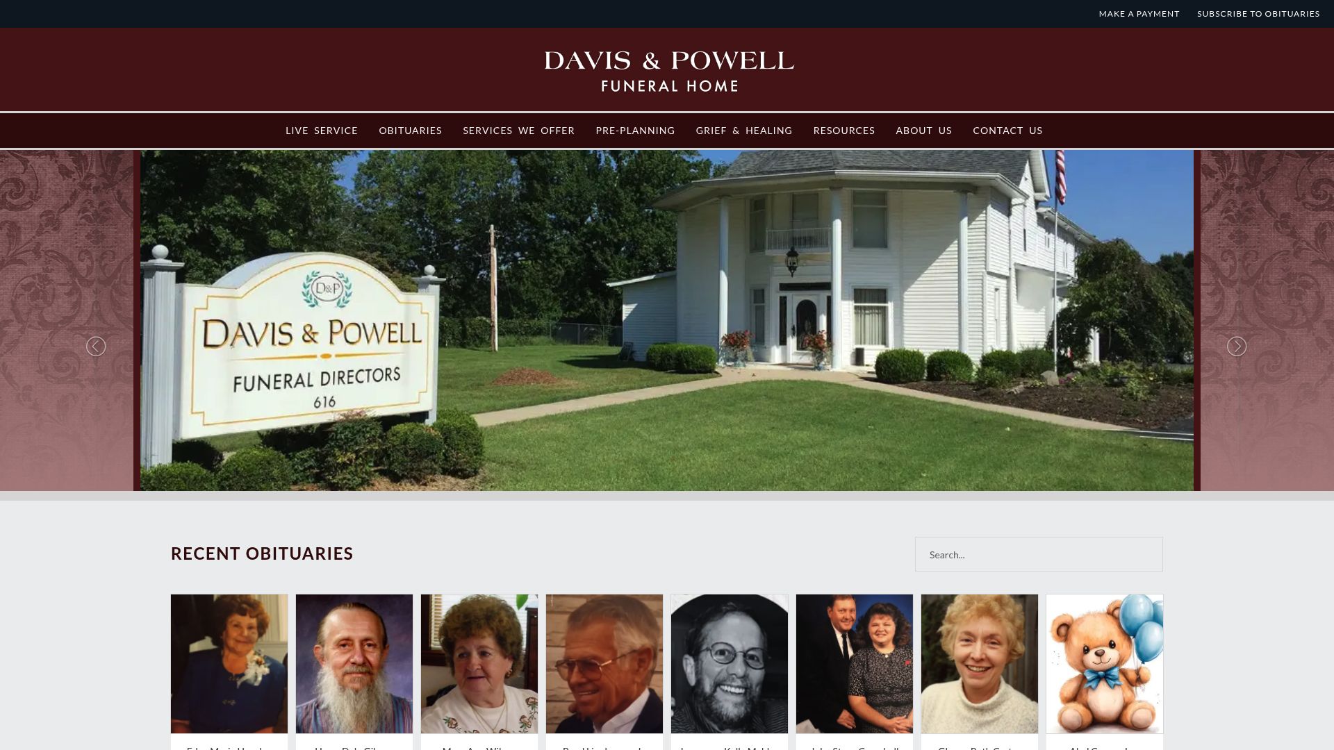 Davis & Powell Funeral Home website homepage